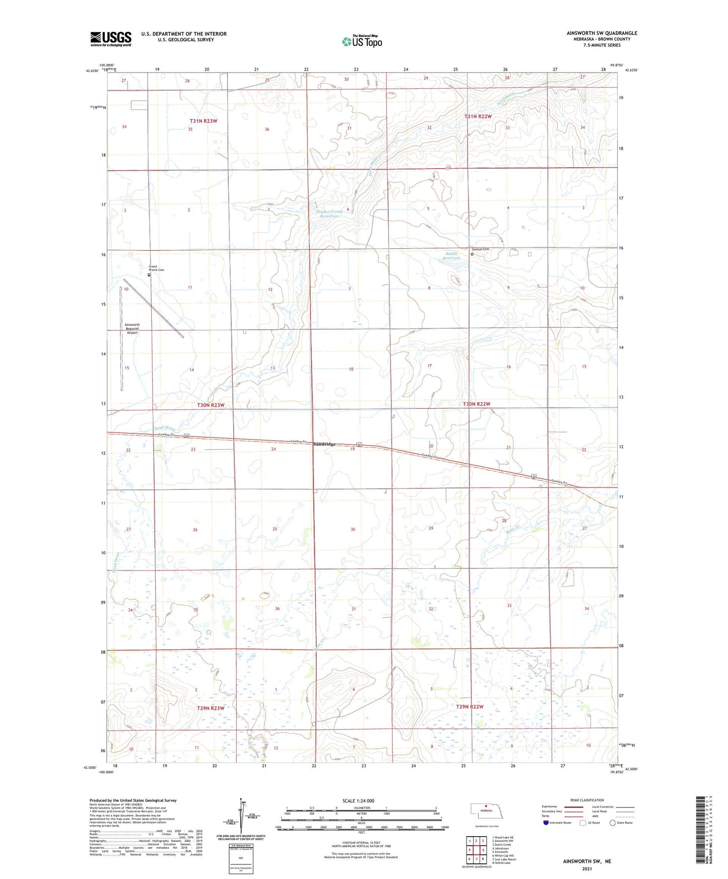 Ainsworth SW Nebraska US Topo Map Image