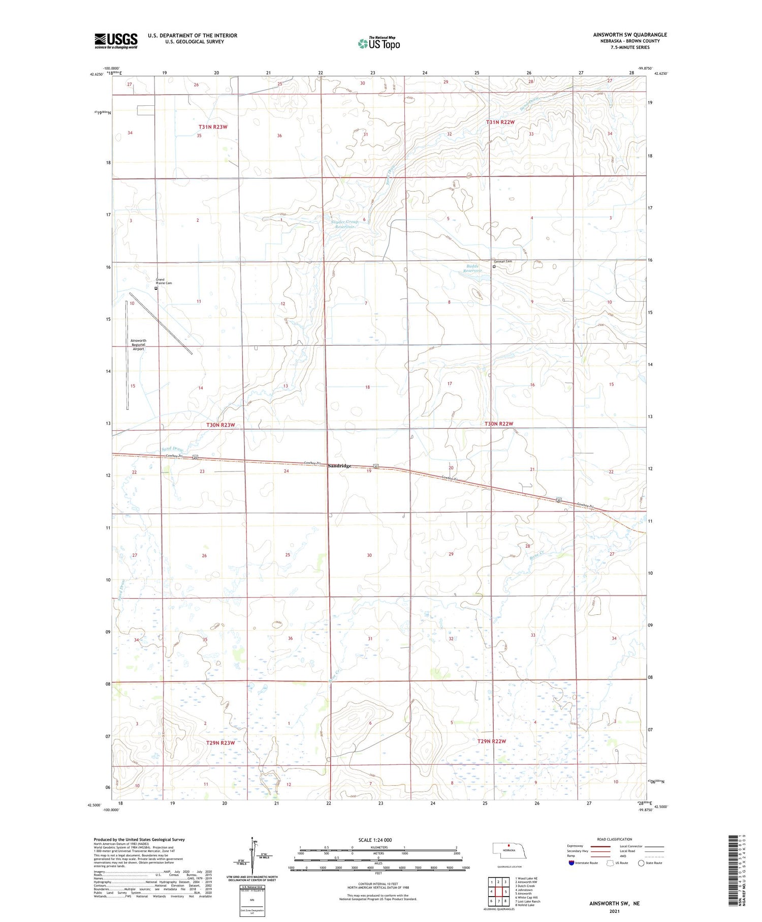 Ainsworth SW Nebraska US Topo Map Image