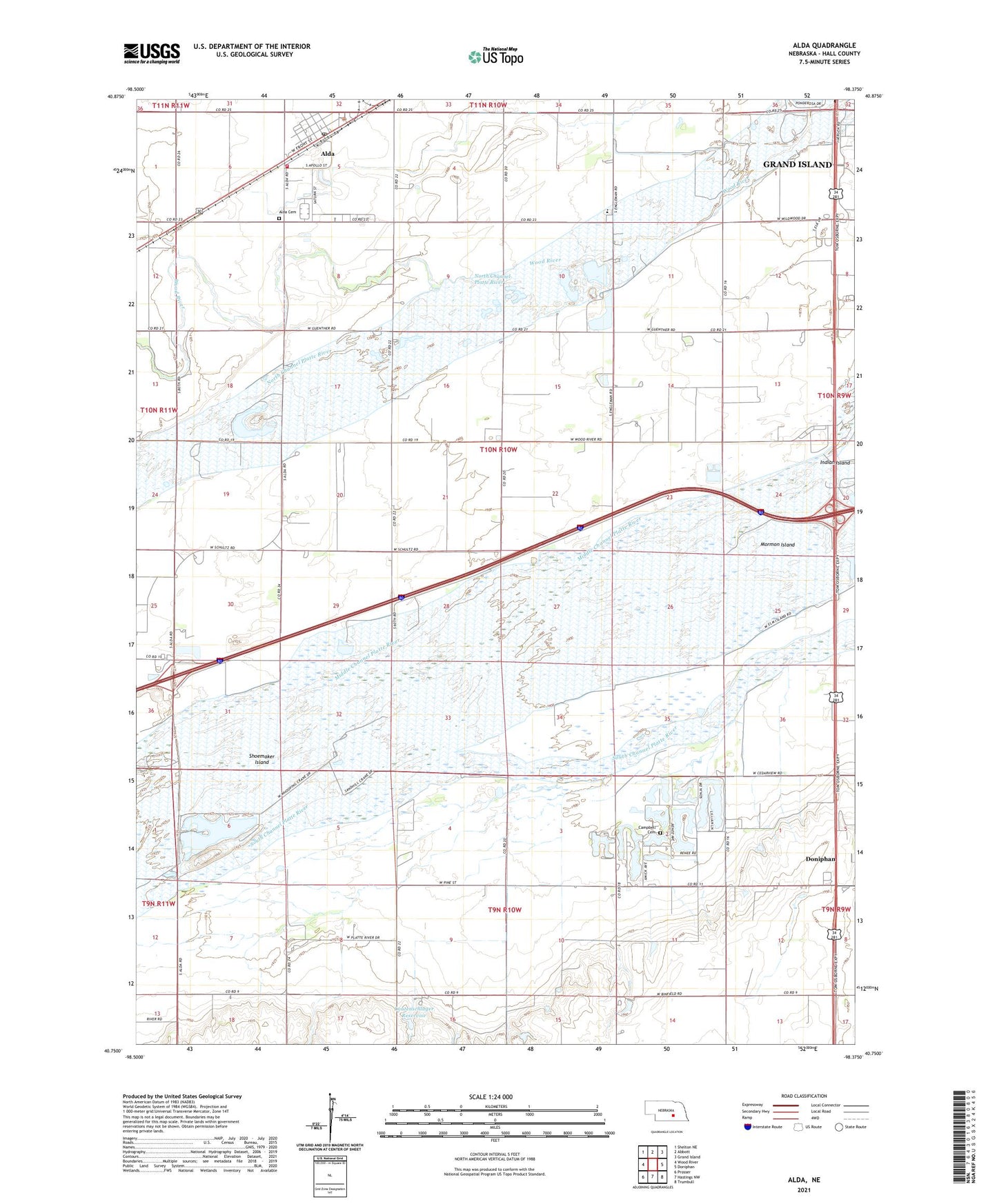 Alda Nebraska US Topo Map Image