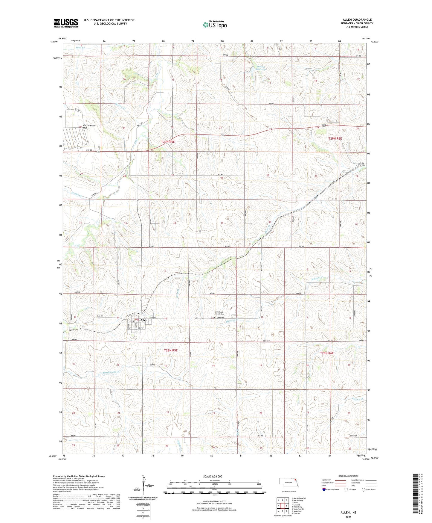 Allen Nebraska US Topo Map Image