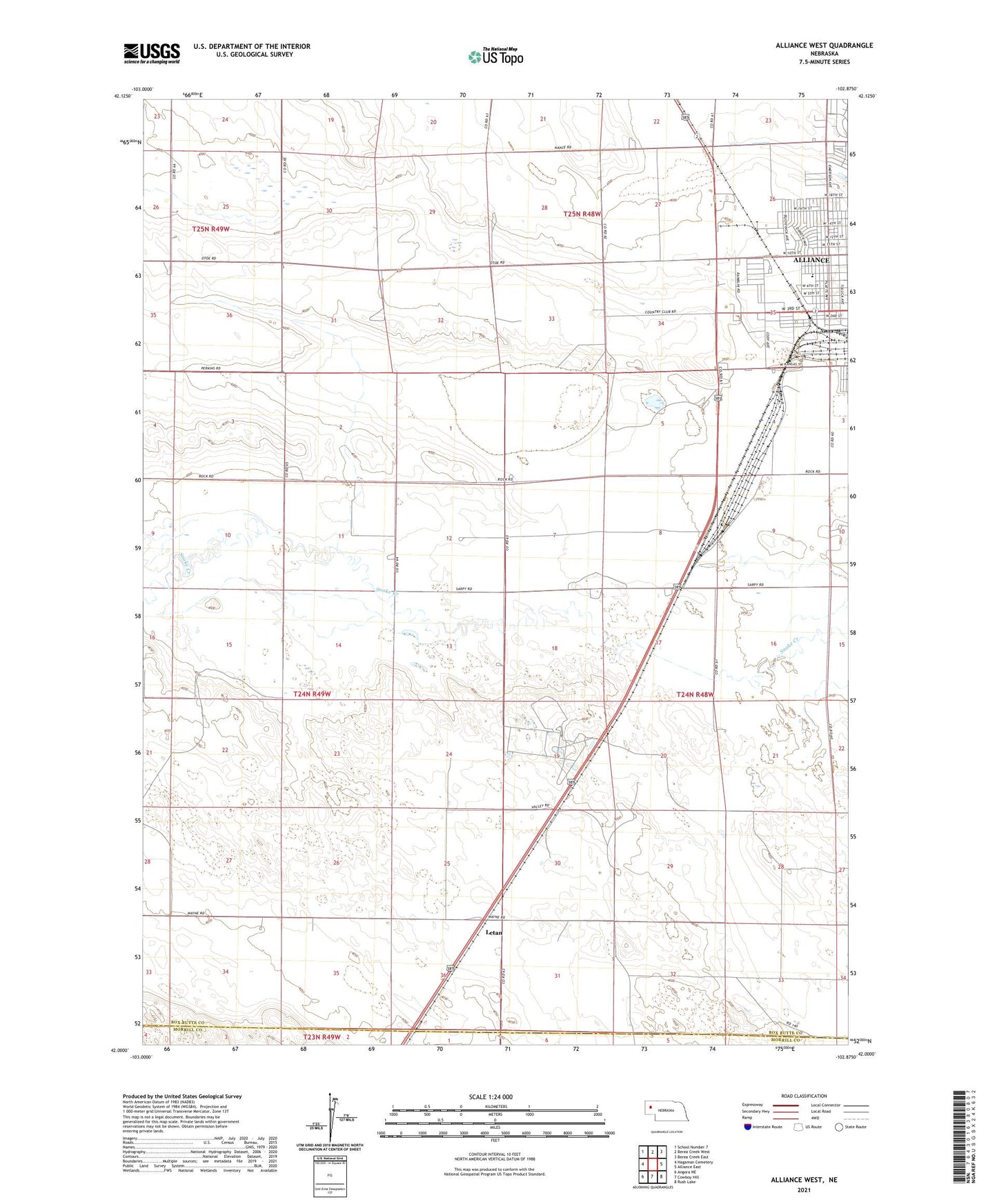 Alliance West Nebraska US Topo Map Image
