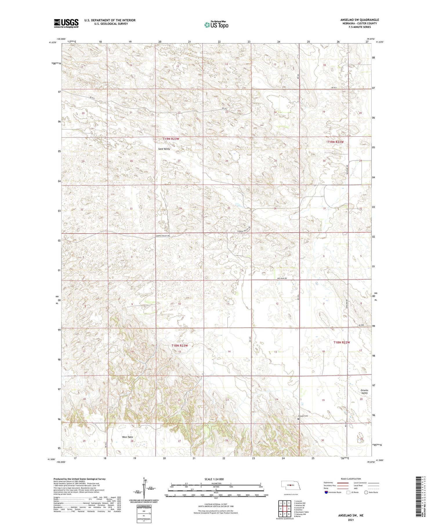Anselmo SW Nebraska US Topo Map Image