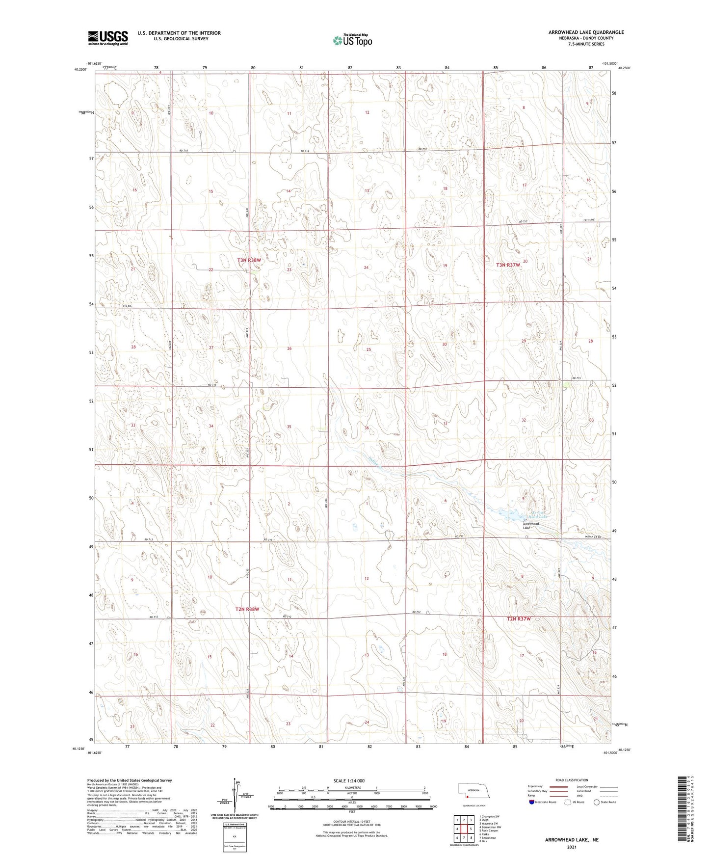 Arrowhead Lake Nebraska US Topo Map Image