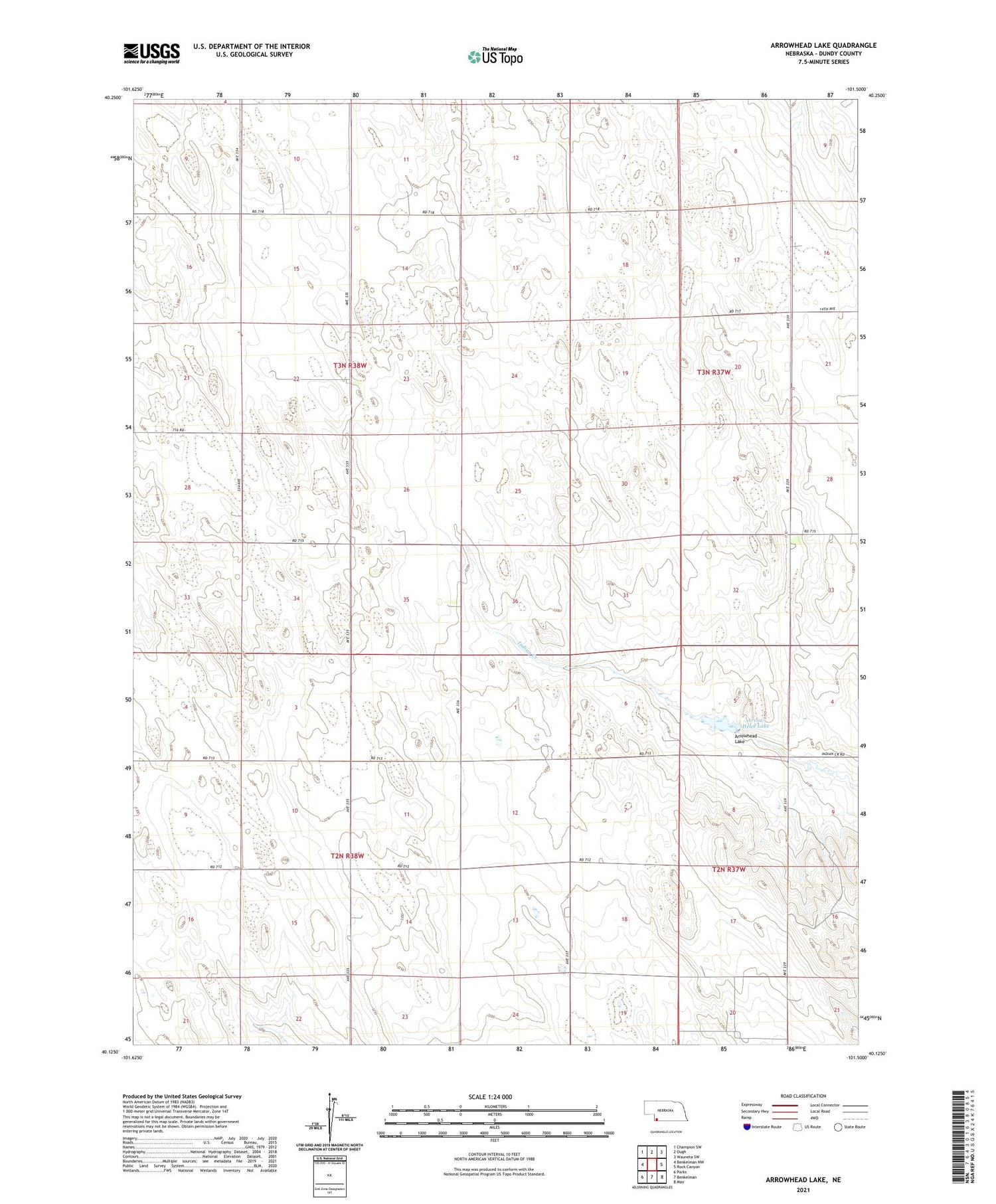 Arrowhead Lake Nebraska US Topo Map Image