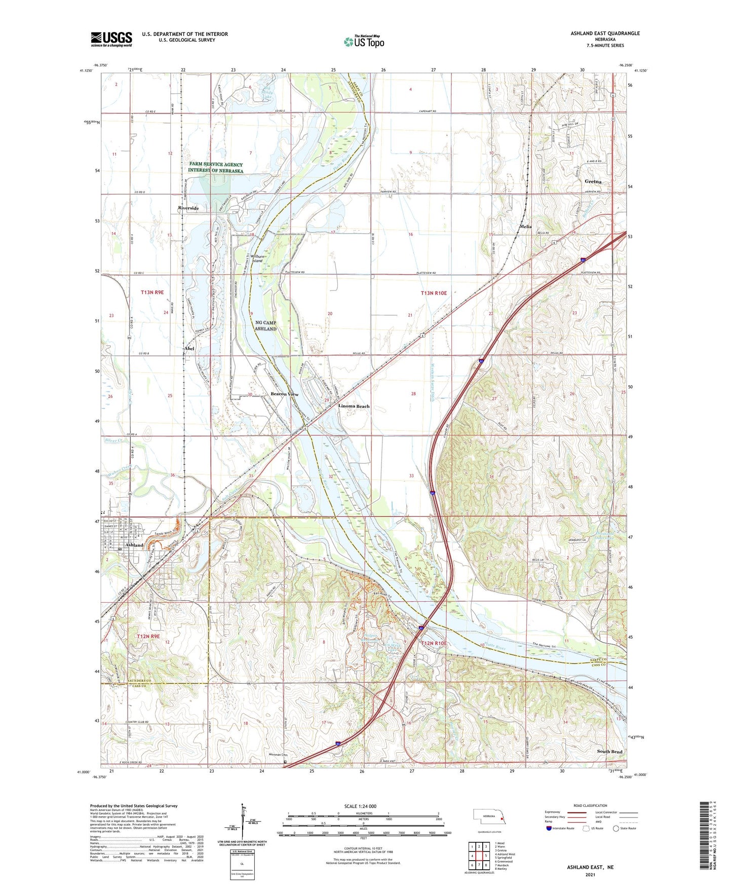 Ashland East Nebraska US Topo Map Image