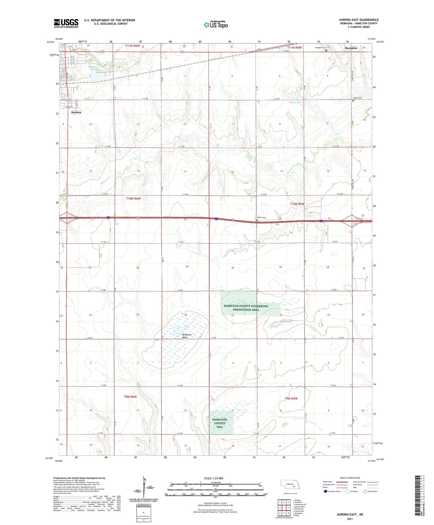 Aurora East Nebraska US Topo Map Image