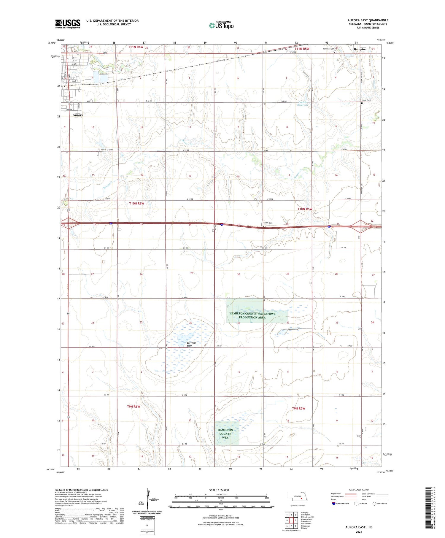 Aurora East Nebraska US Topo Map Image