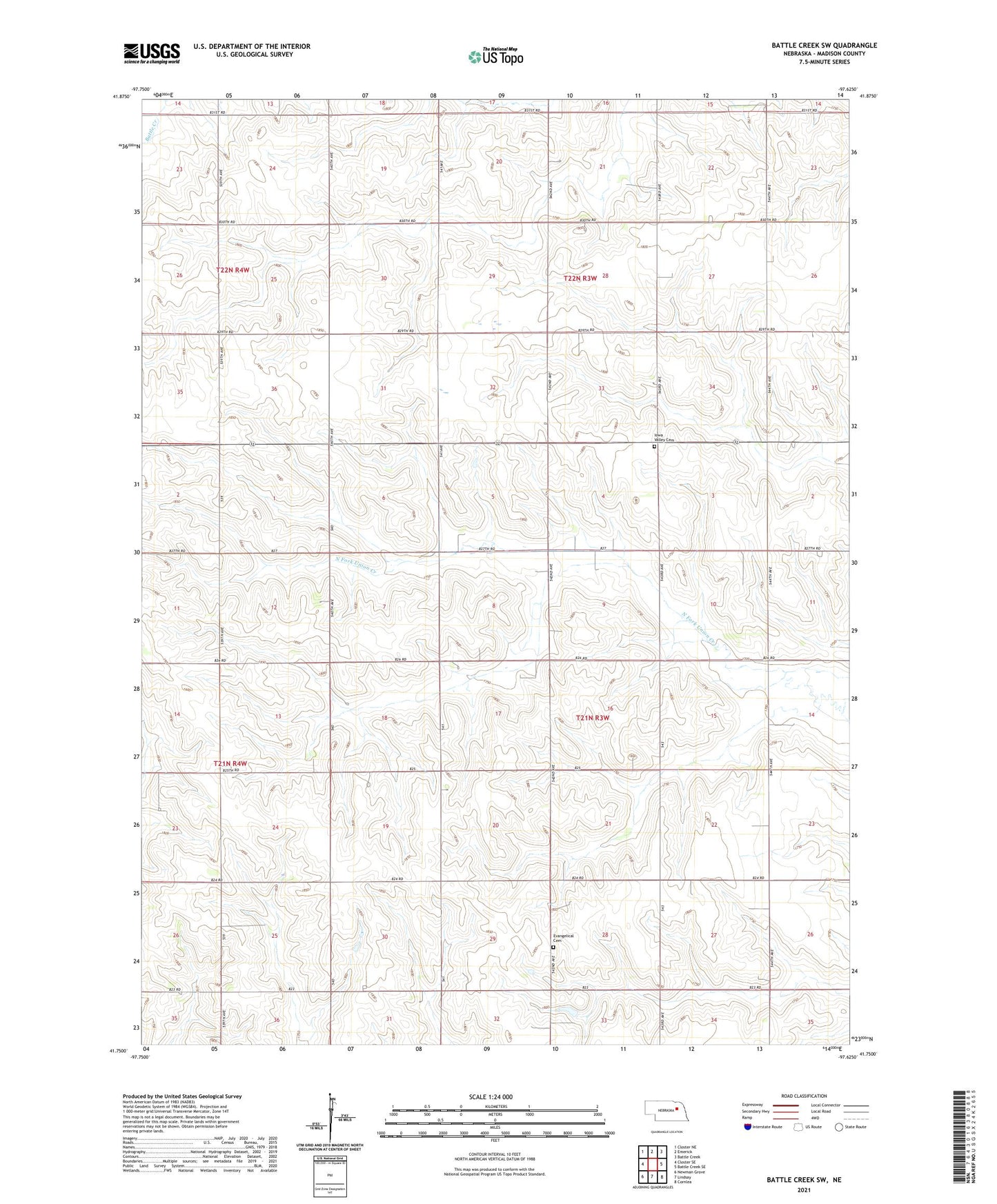 Battle Creek SW Nebraska US Topo Map Image
