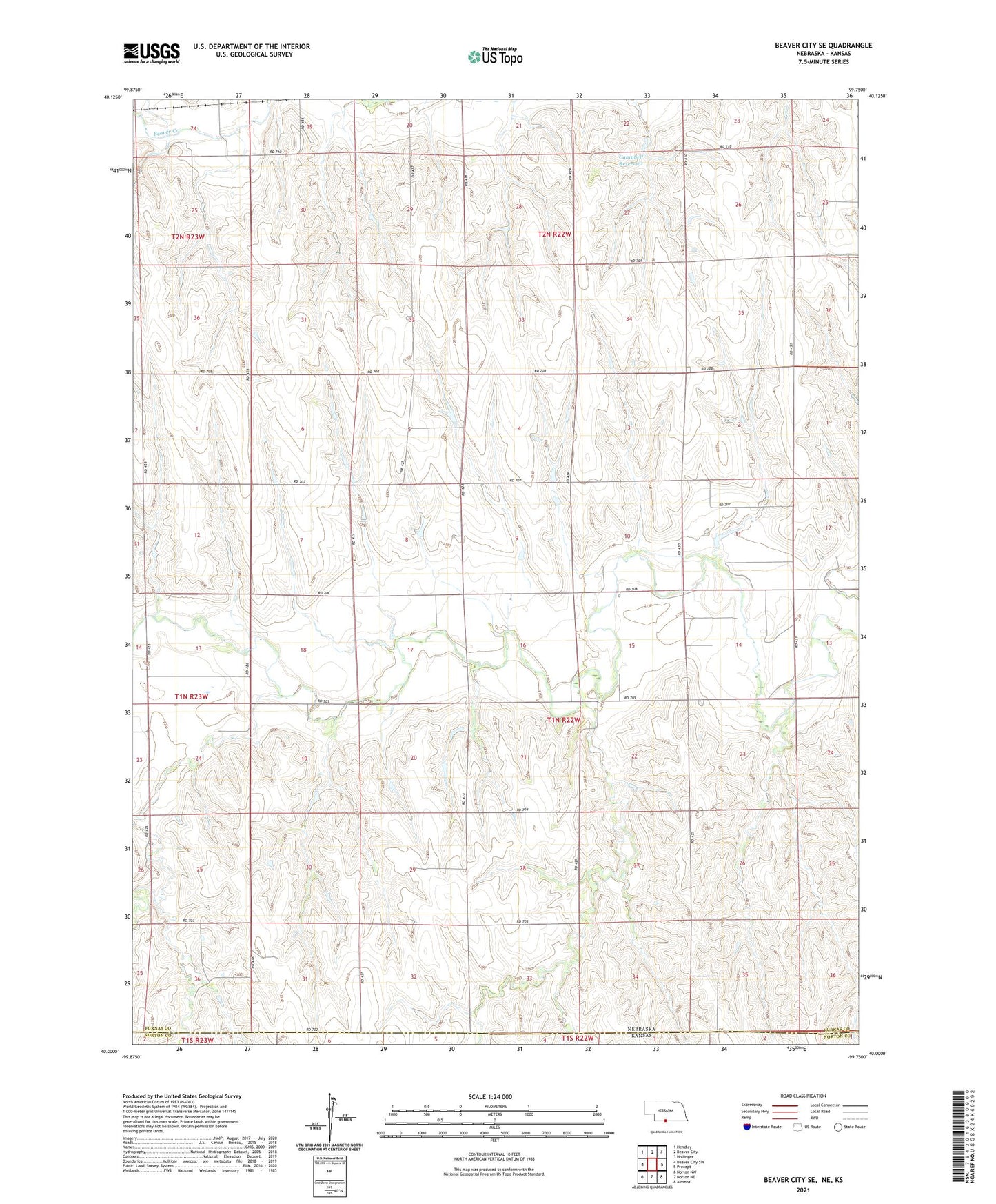 Beaver City SE Nebraska US Topo Map Image