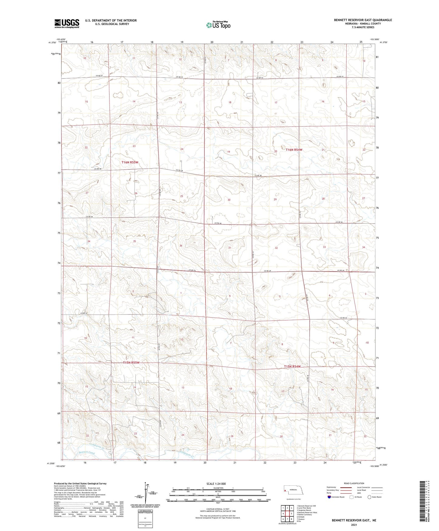 Bennett Reservoir East Nebraska US Topo Map Image