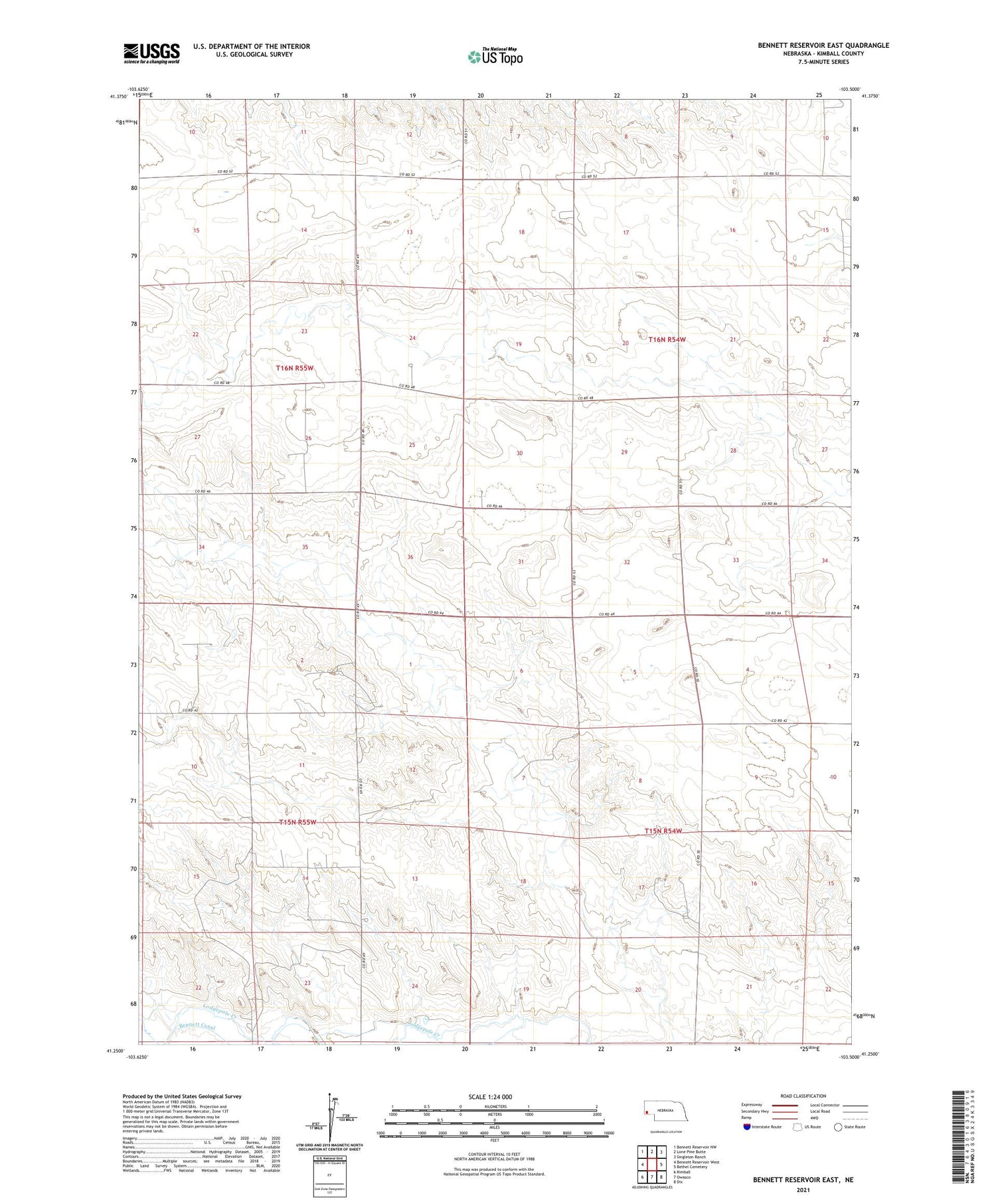 Bennett Reservoir East Nebraska US Topo Map Image