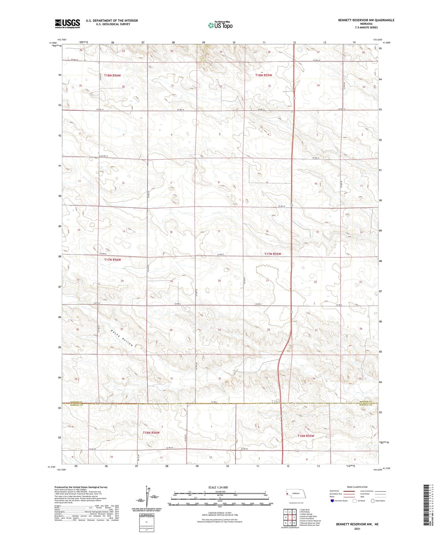 Bennett Reservoir NW Nebraska US Topo Map Image
