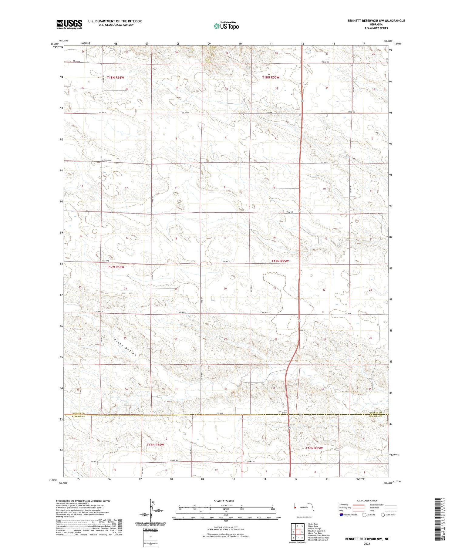 Bennett Reservoir NW Nebraska US Topo Map Image