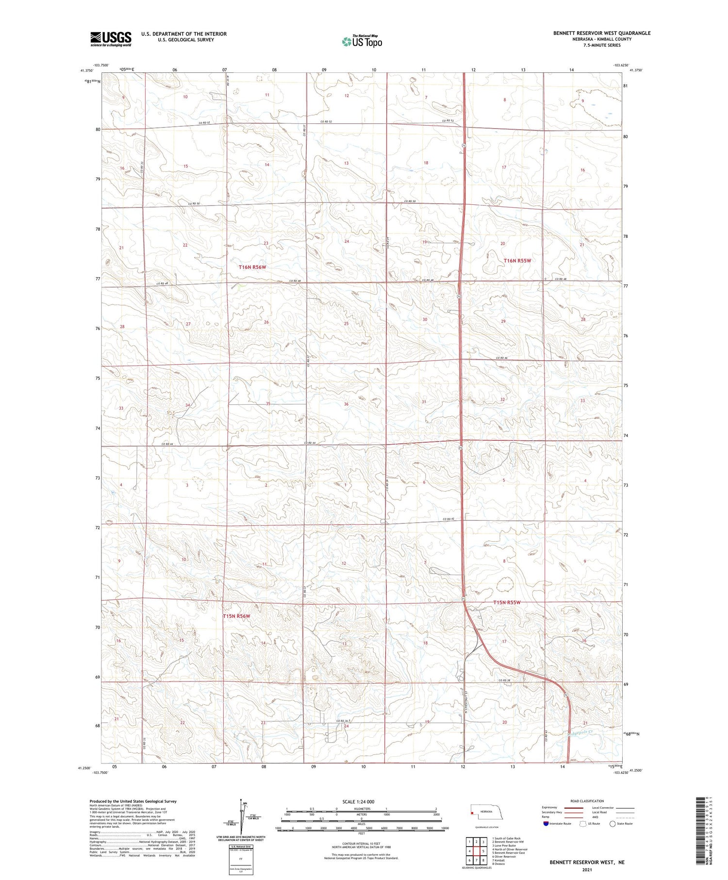 Bennett Reservoir West Nebraska US Topo Map Image