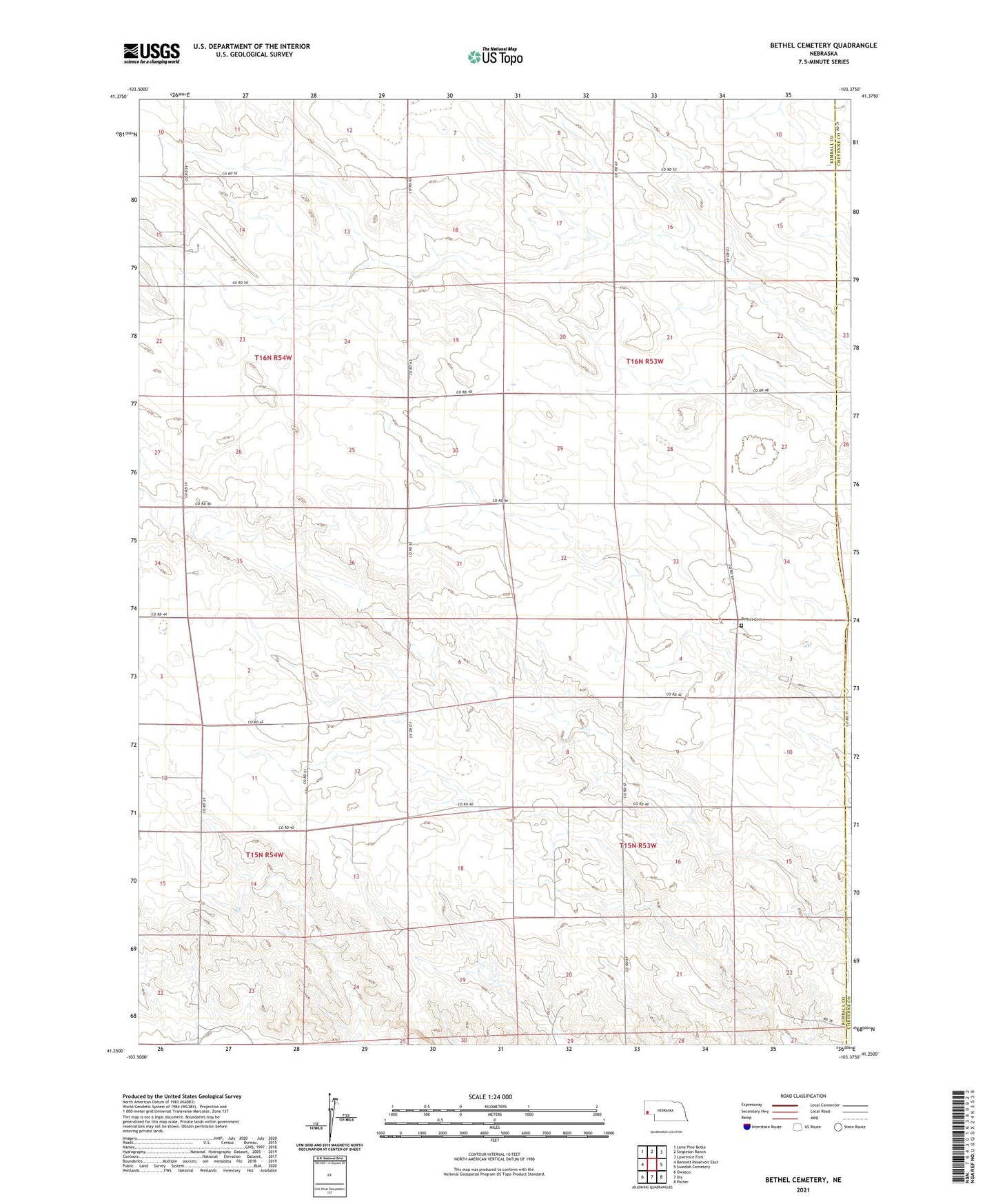 Bethel Cemetery Nebraska US Topo Map Image