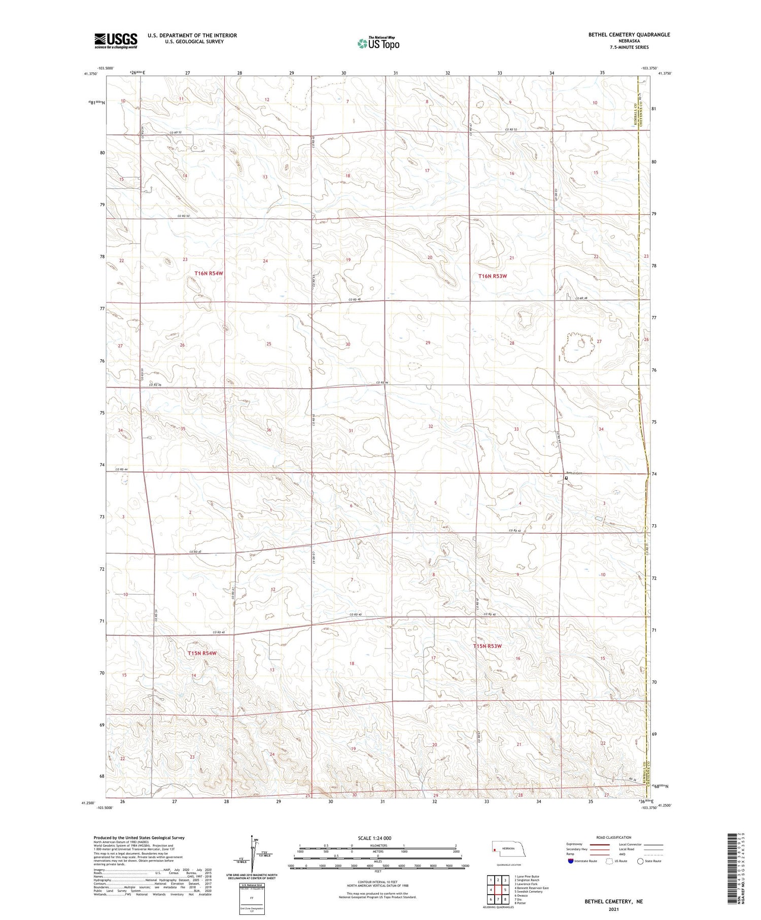 Bethel Cemetery Nebraska US Topo Map Image