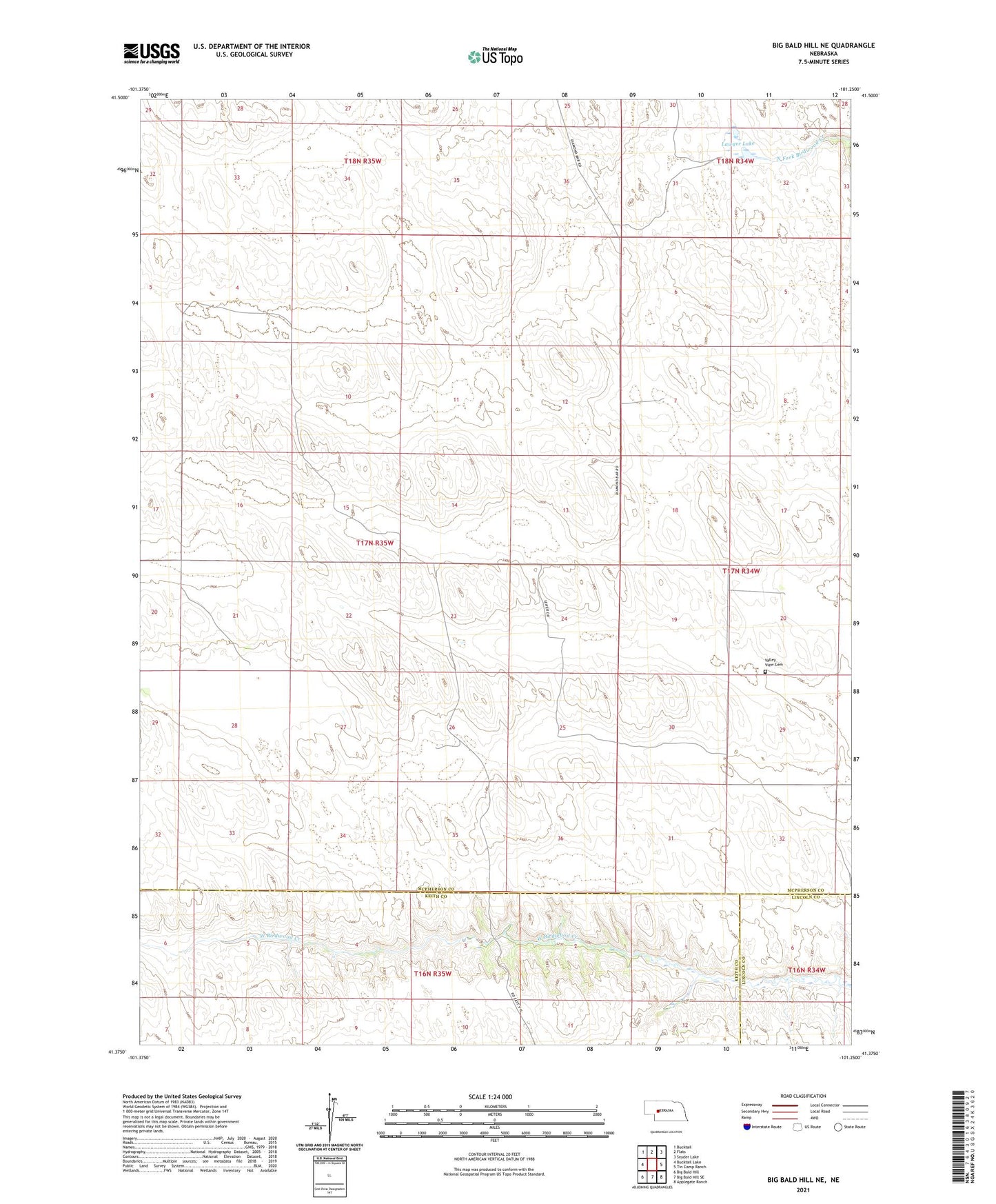 Big Bald Hill NE Nebraska US Topo Map Image