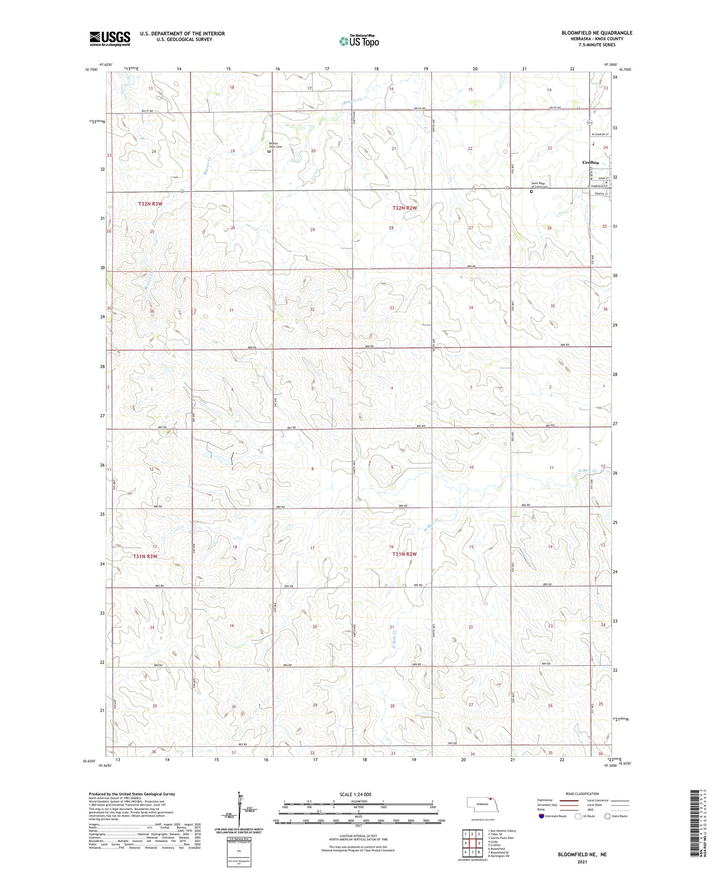 Bloomfield NE Nebraska US Topo Map Image