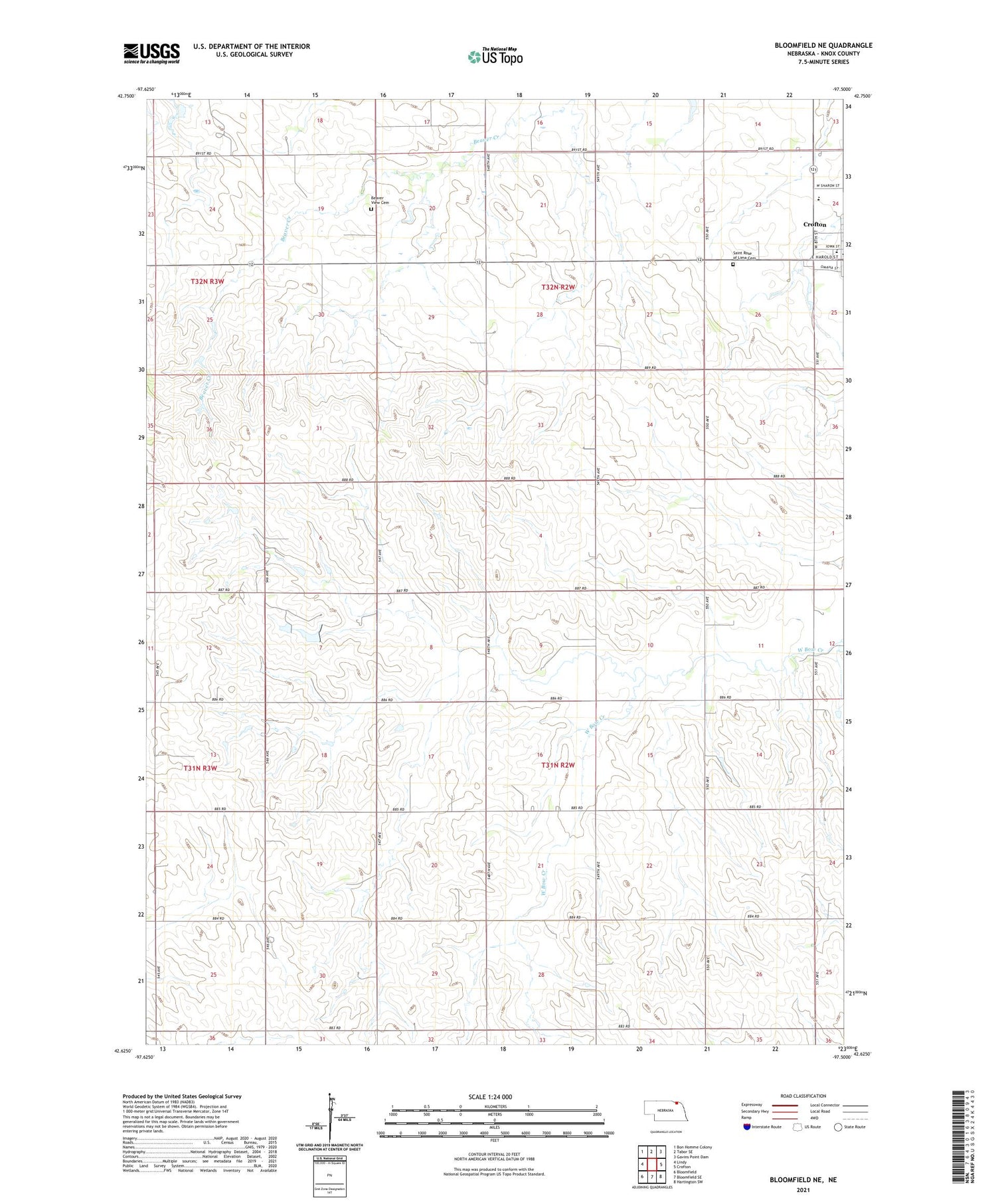 Bloomfield NE Nebraska US Topo Map Image