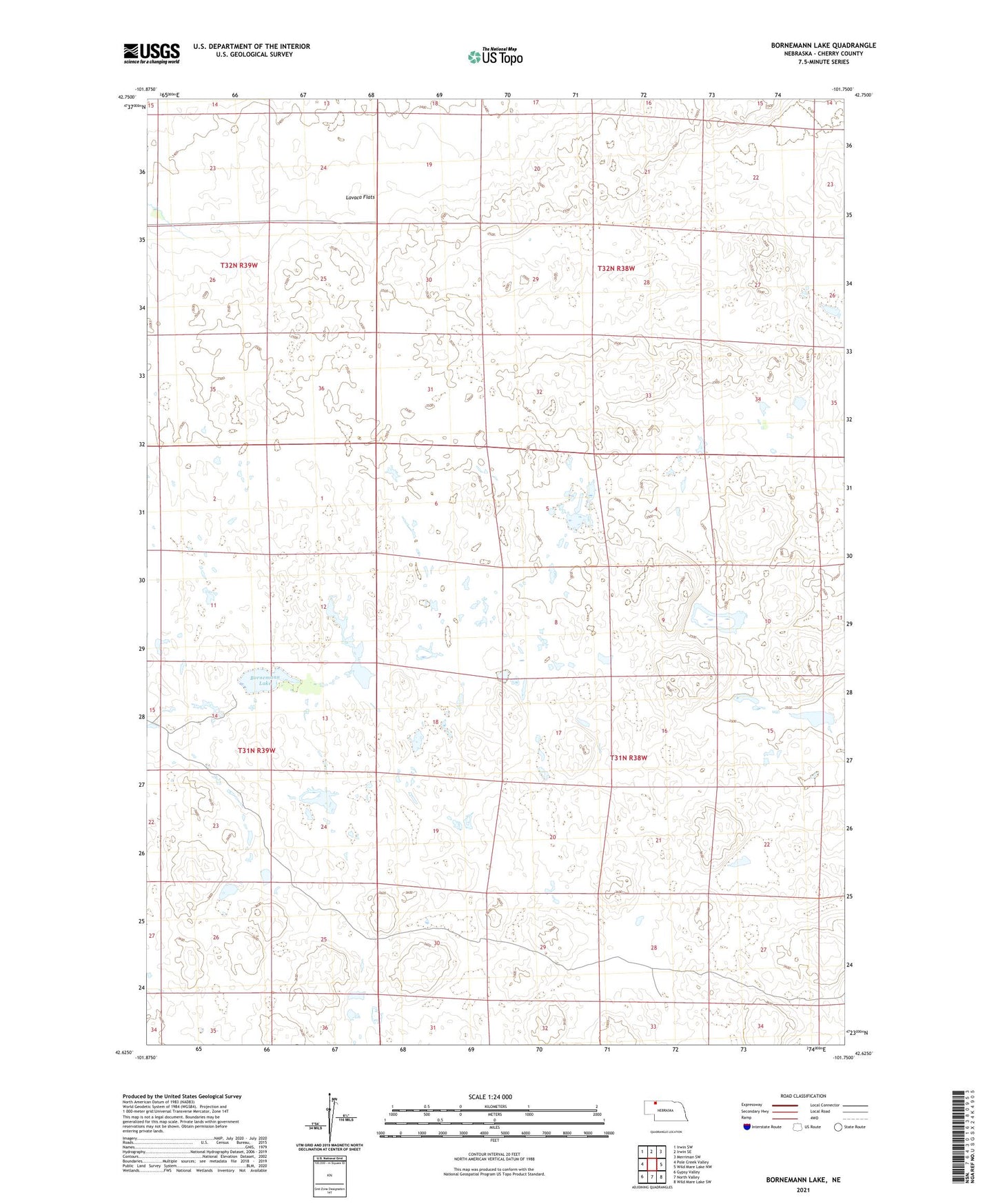 Bornemann Lake Nebraska US Topo Map Image