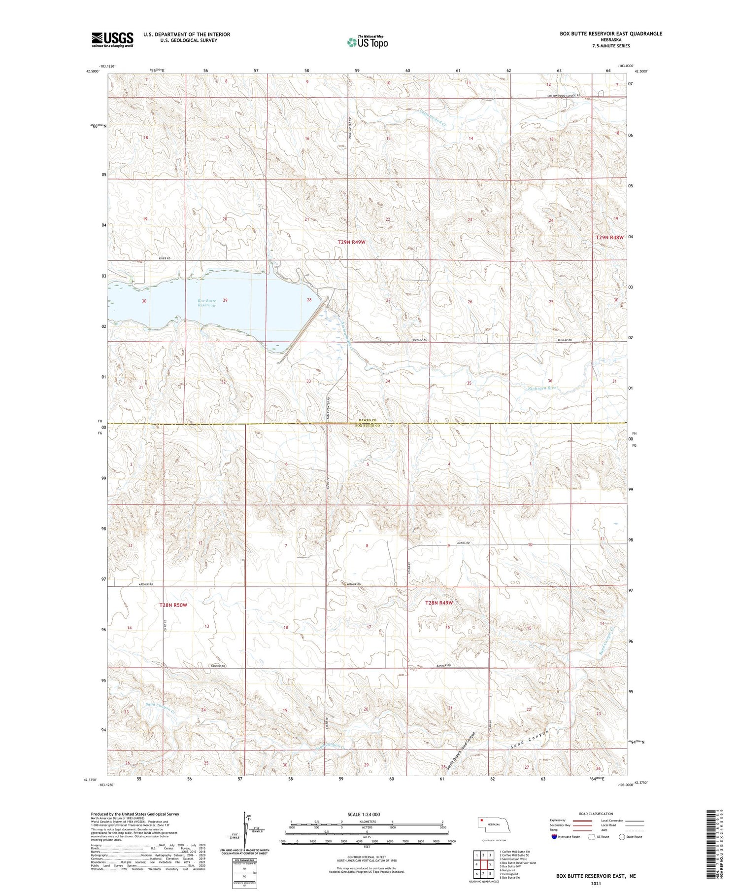 Box Butte Reservoir East Nebraska US Topo Map Image