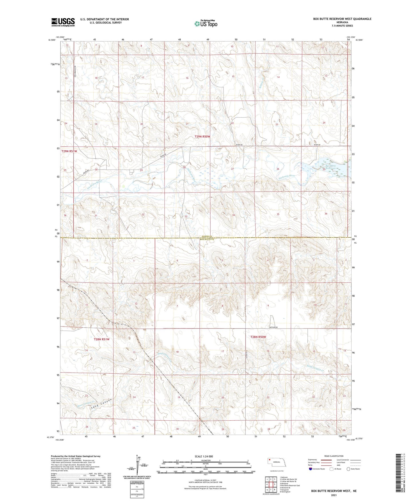 Box Butte Reservoir West Nebraska US Topo Map Image