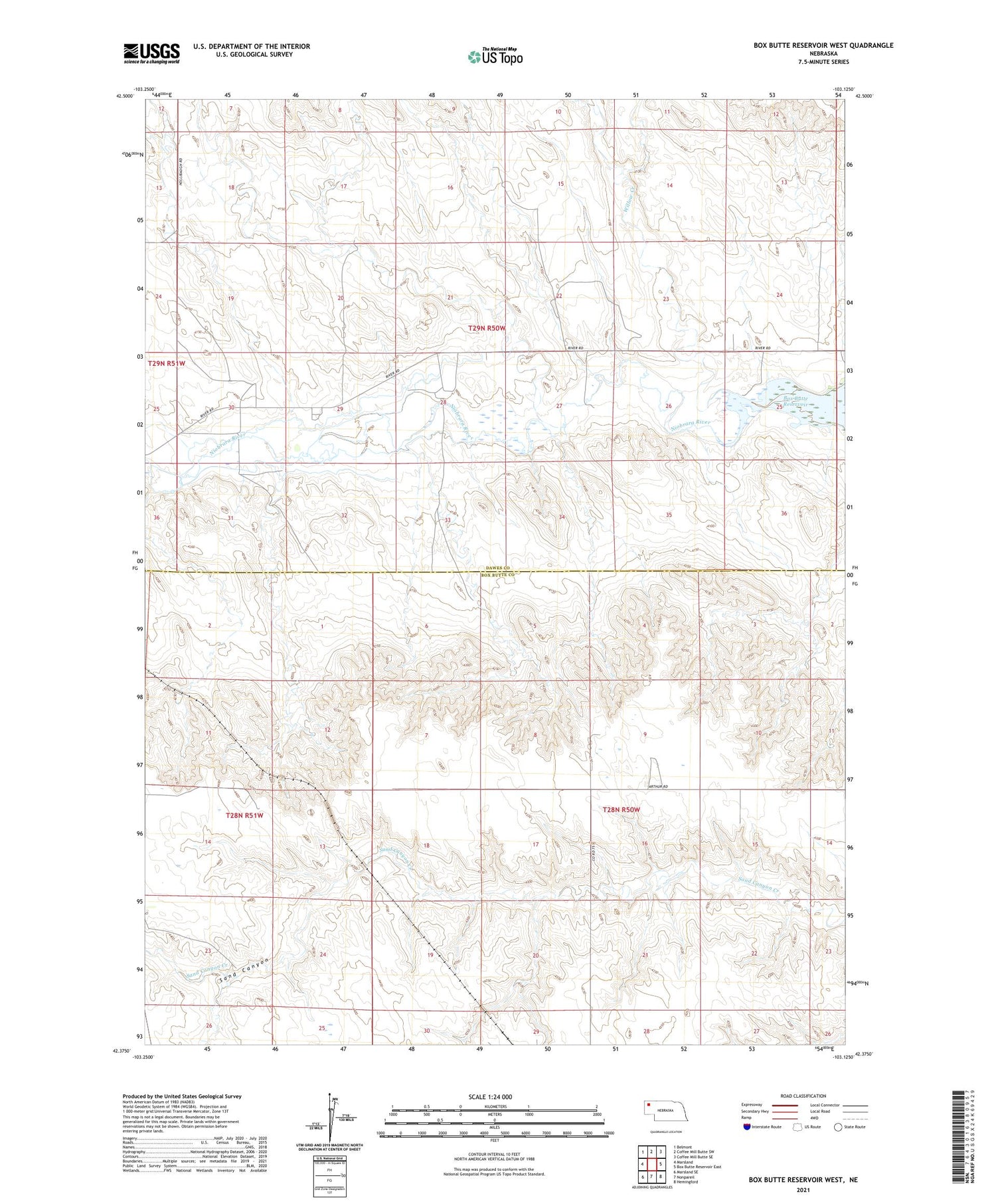 Box Butte Reservoir West Nebraska US Topo Map Image