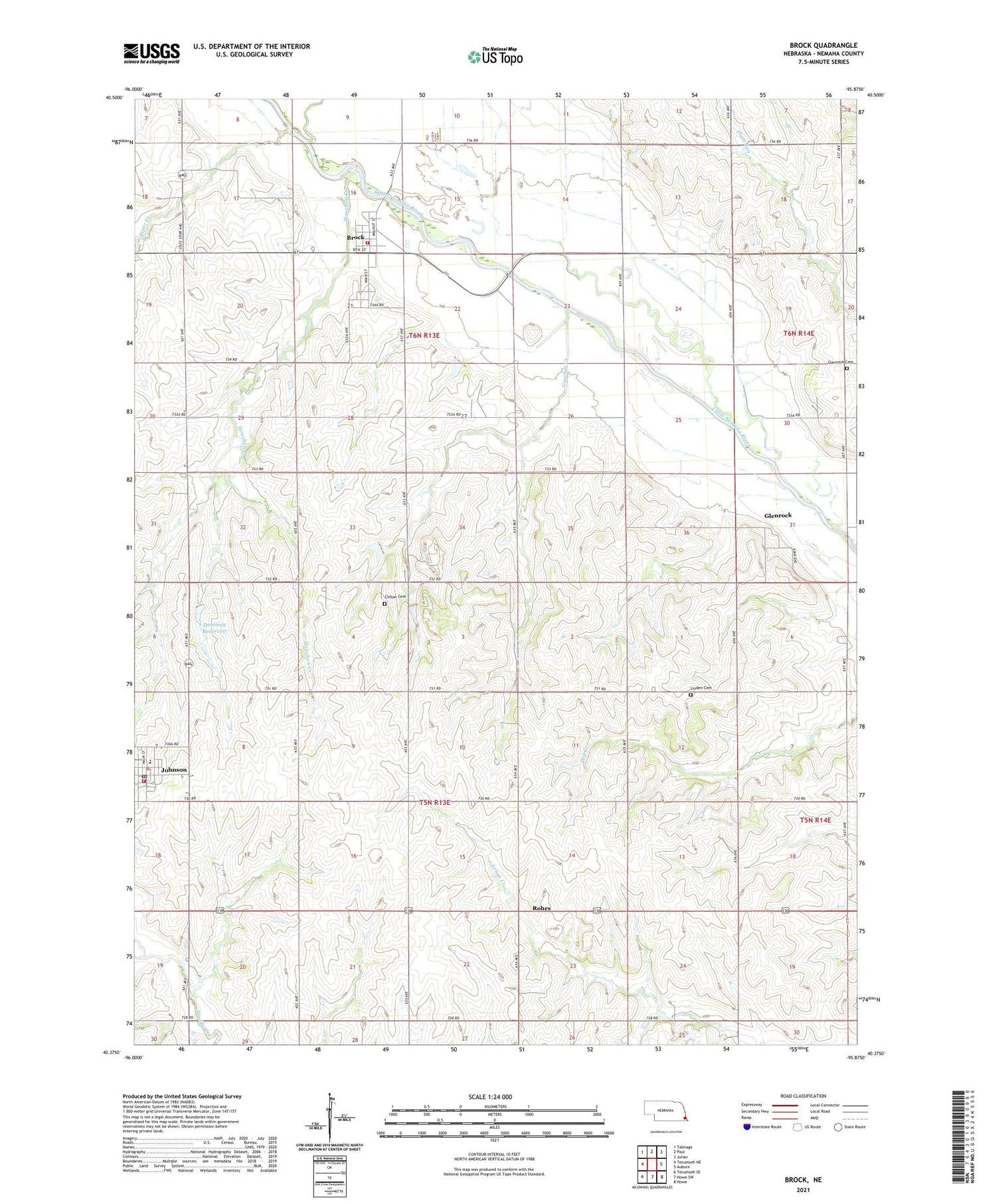 Brock Nebraska US Topo Map Image