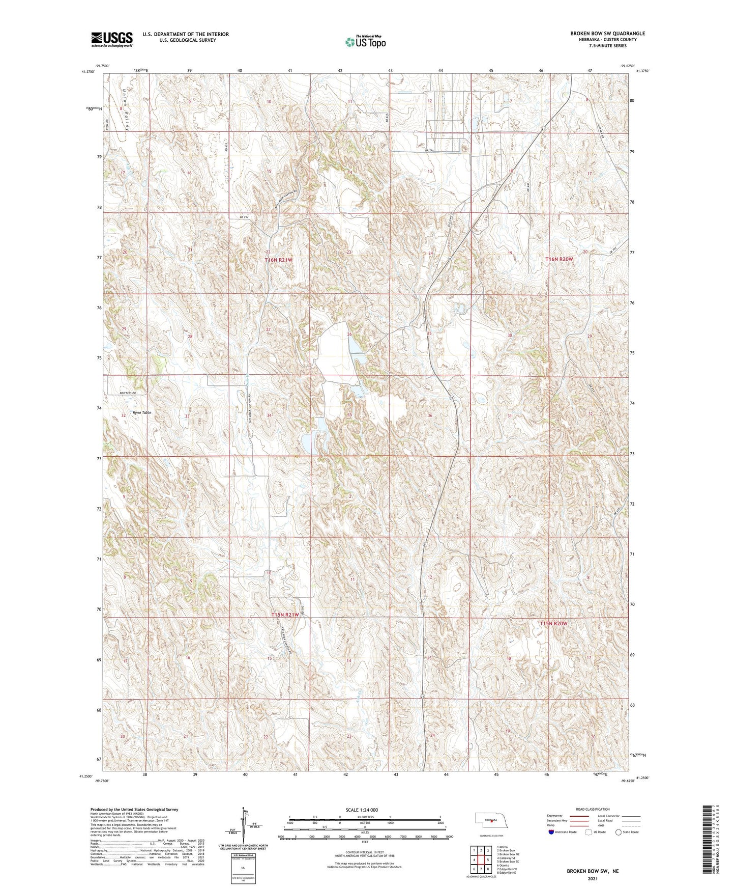 Broken Bow SW Nebraska US Topo Map Image