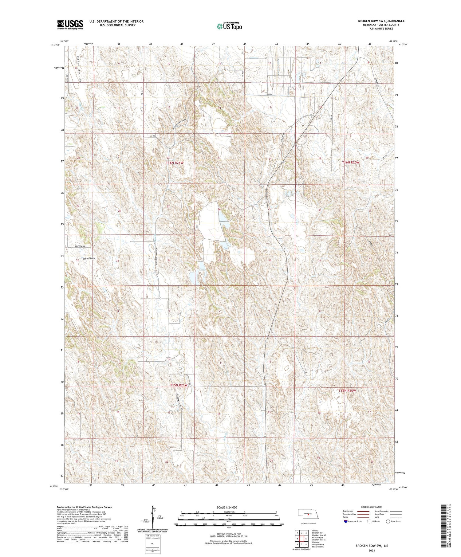 Broken Bow SW Nebraska US Topo Map Image