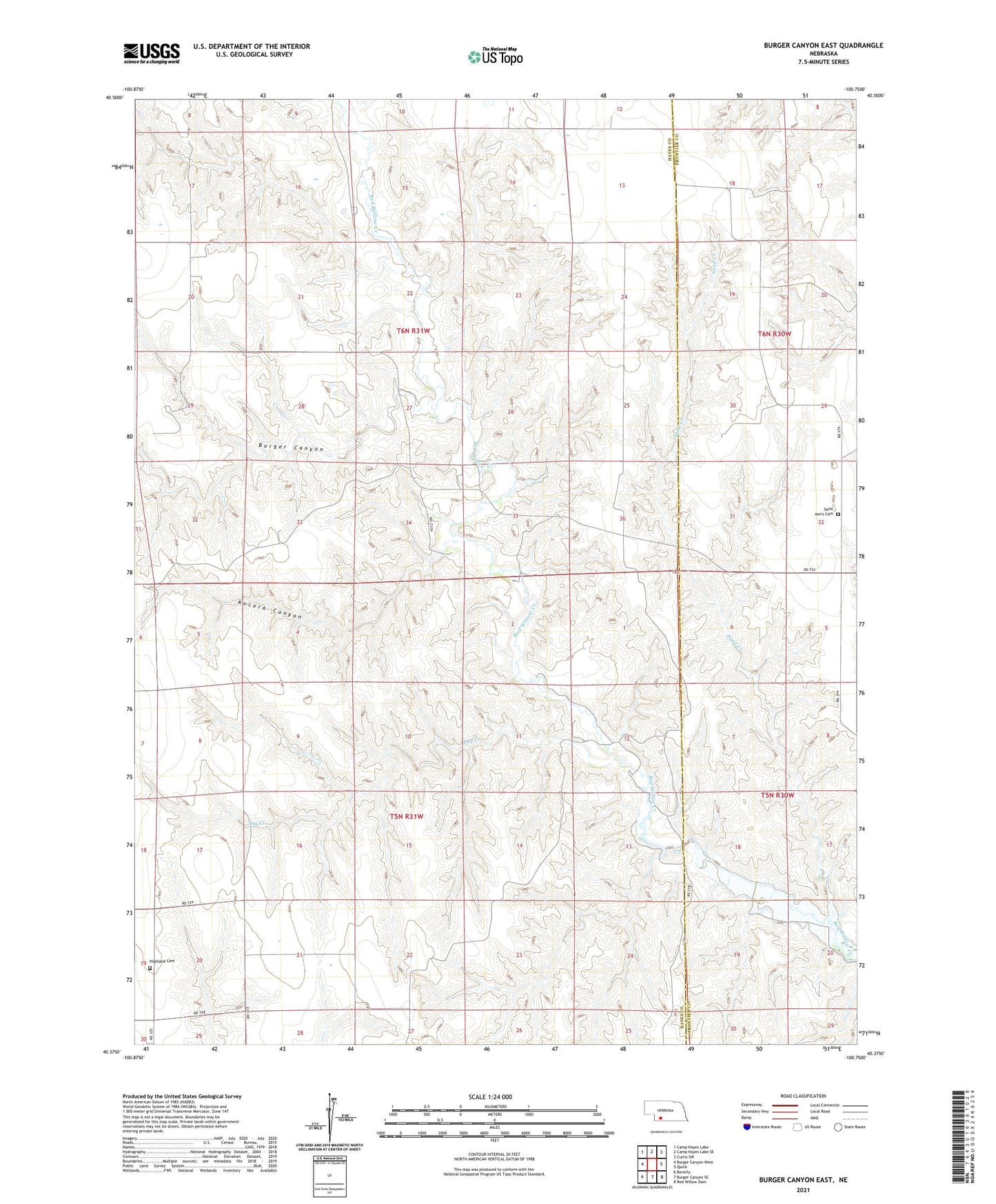 Burger Canyon East Nebraska US Topo Map Image
