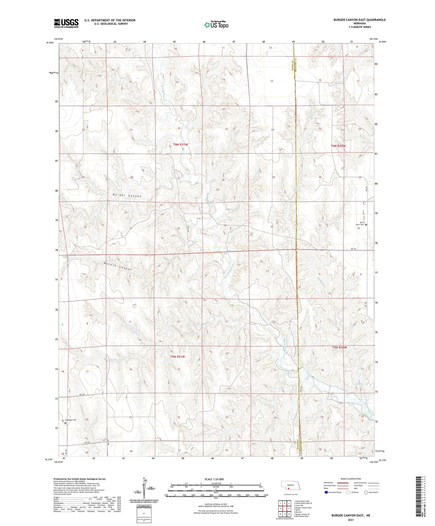 Burger Canyon East Nebraska US Topo Map Image
