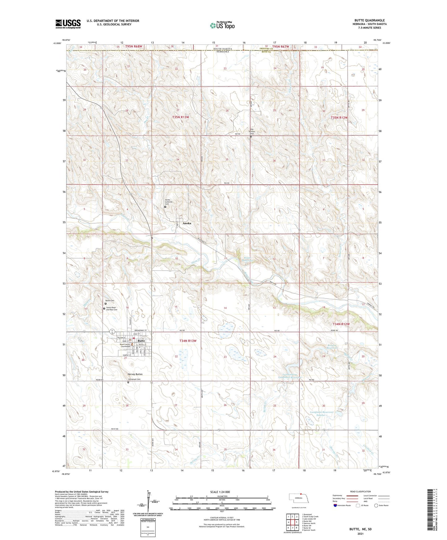 Butte Nebraska US Topo Map Image