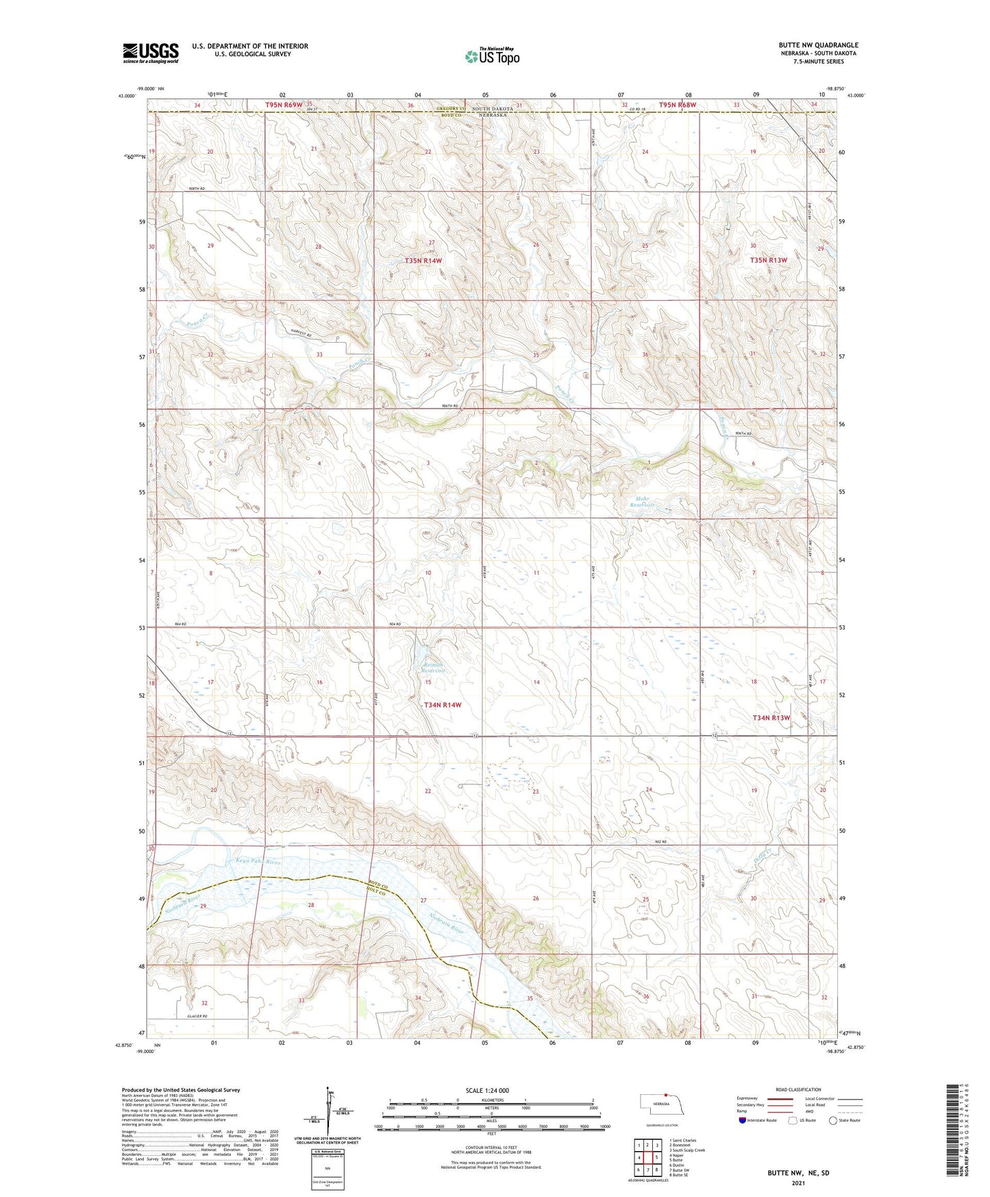 Butte NW Nebraska US Topo Map Image