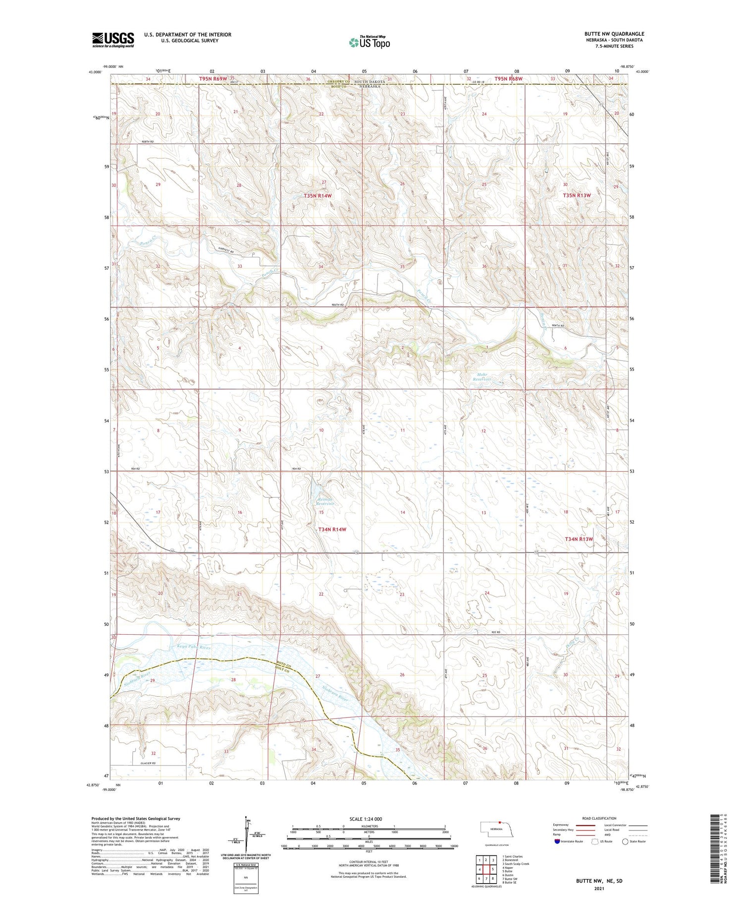 Butte NW Nebraska US Topo Map Image