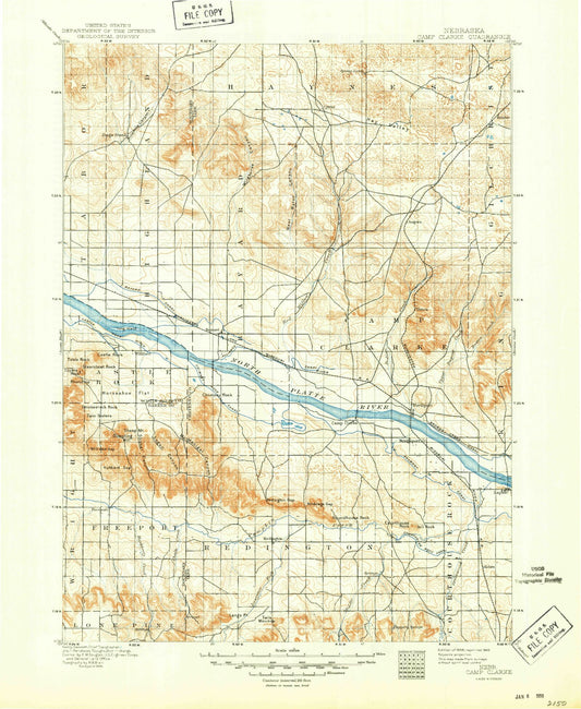 Historic 1898 Camp Clarke Nebraska 30'x30' Topo Map Image