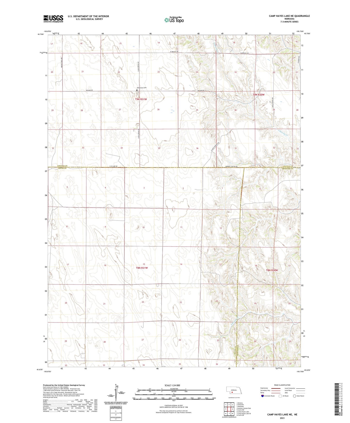 Camp Hayes Lake NE Nebraska US Topo Map Image