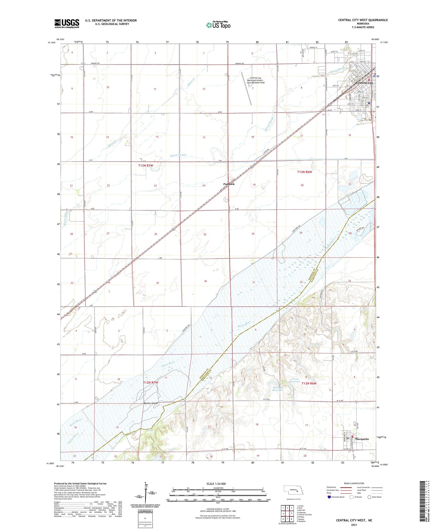 Central City West Nebraska US Topo Map Image
