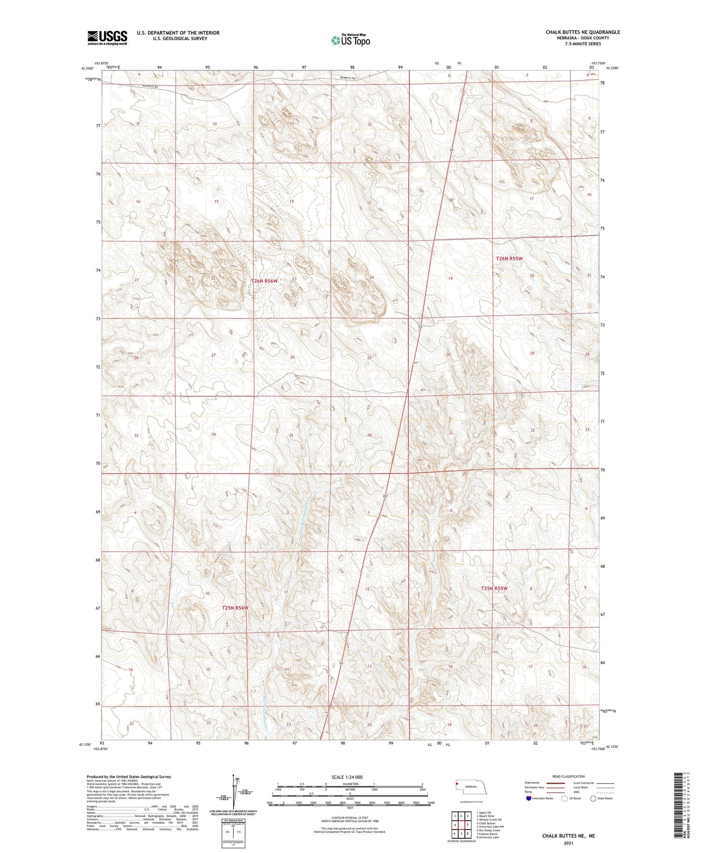 Chalk Buttes NE Nebraska US Topo Map Image