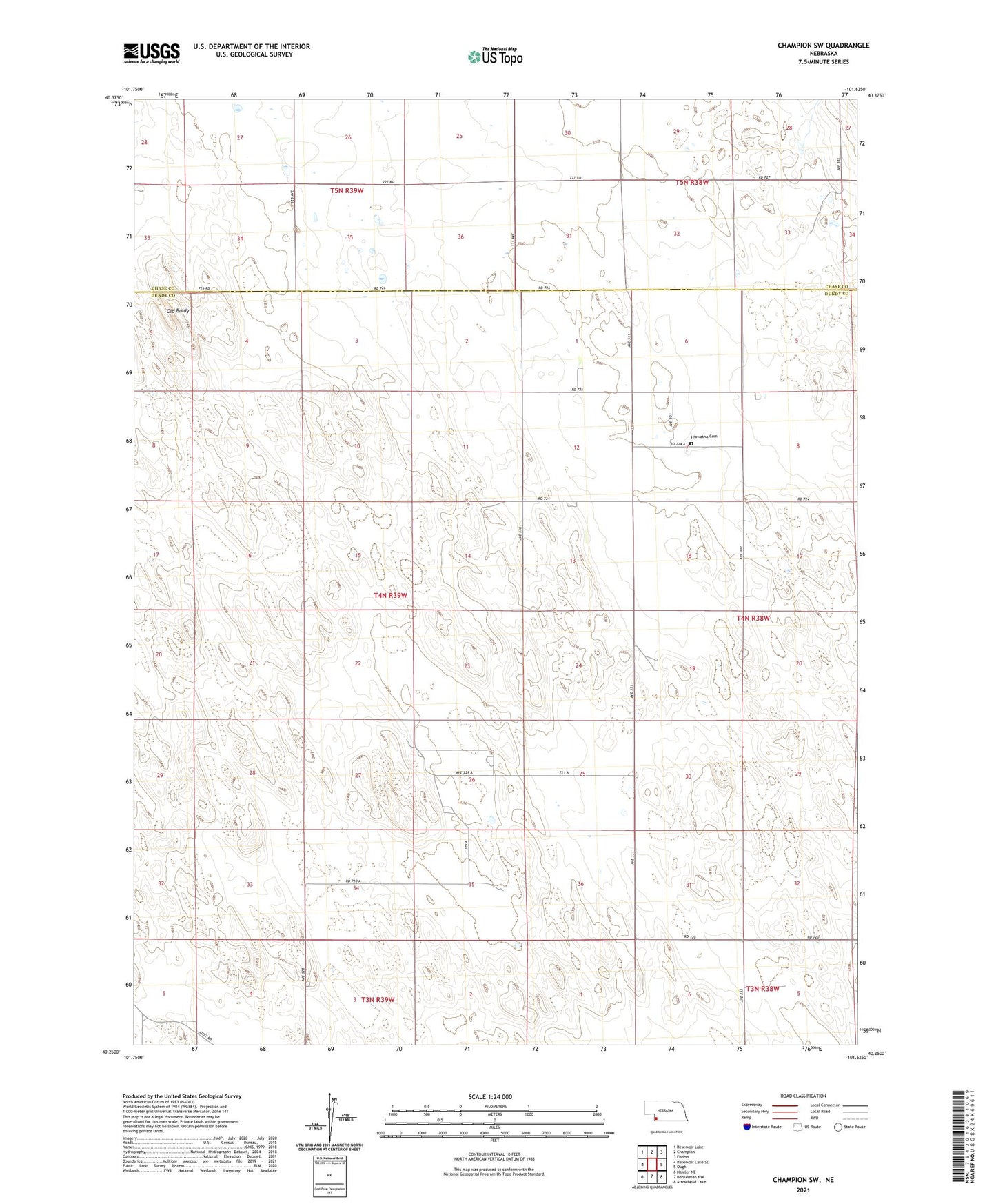 Champion SW Nebraska US Topo Map Image