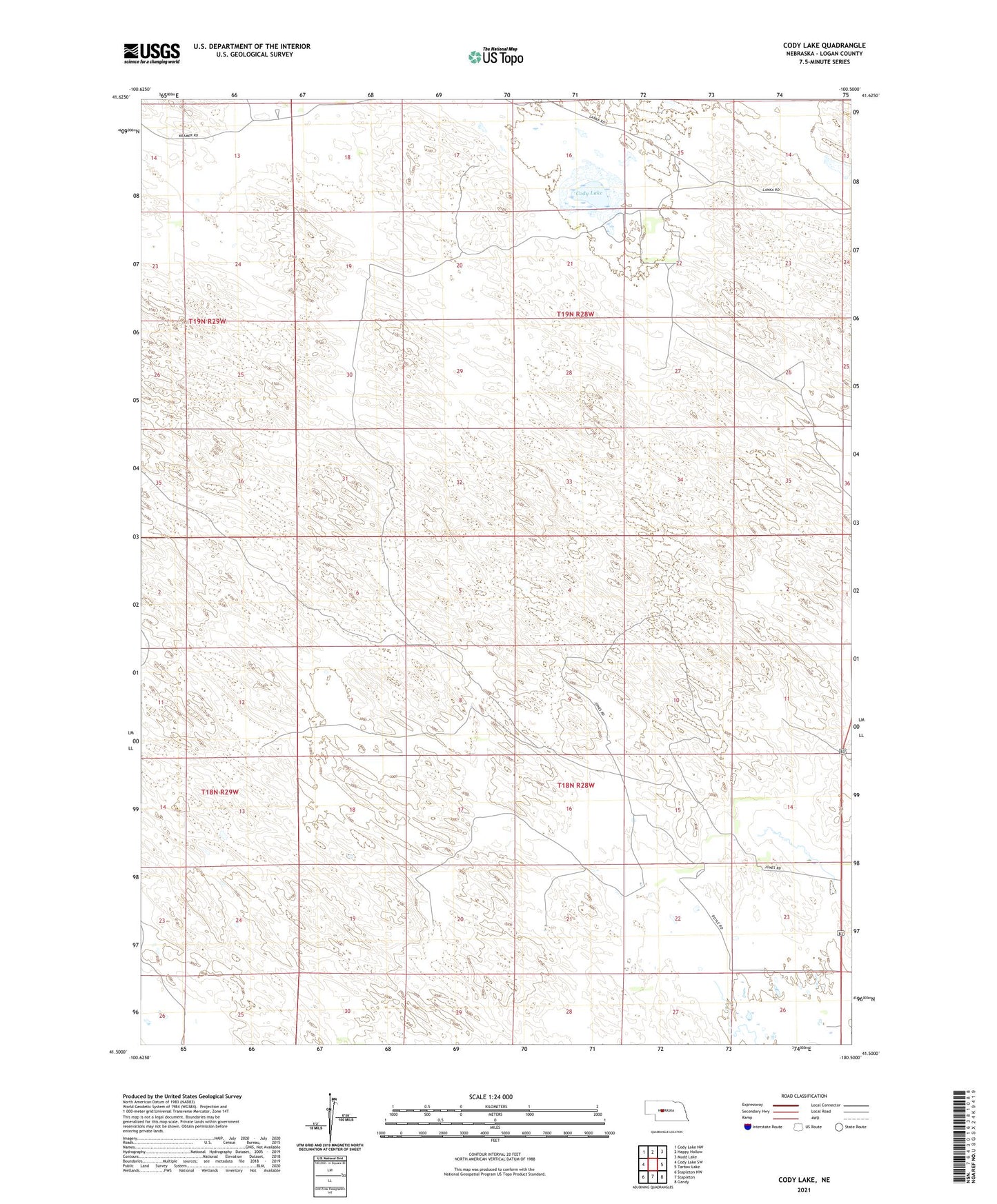Cody Lake Nebraska US Topo Map Image