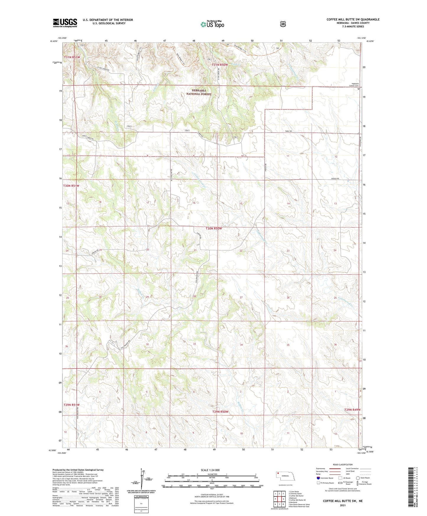 Coffee Mill Butte SW Nebraska US Topo Map Image