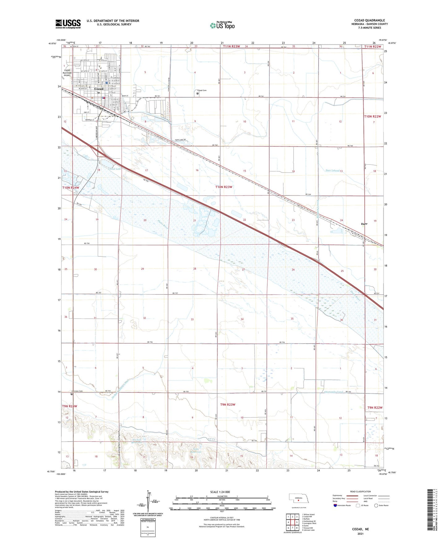 Cozad Nebraska US Topo Map Image