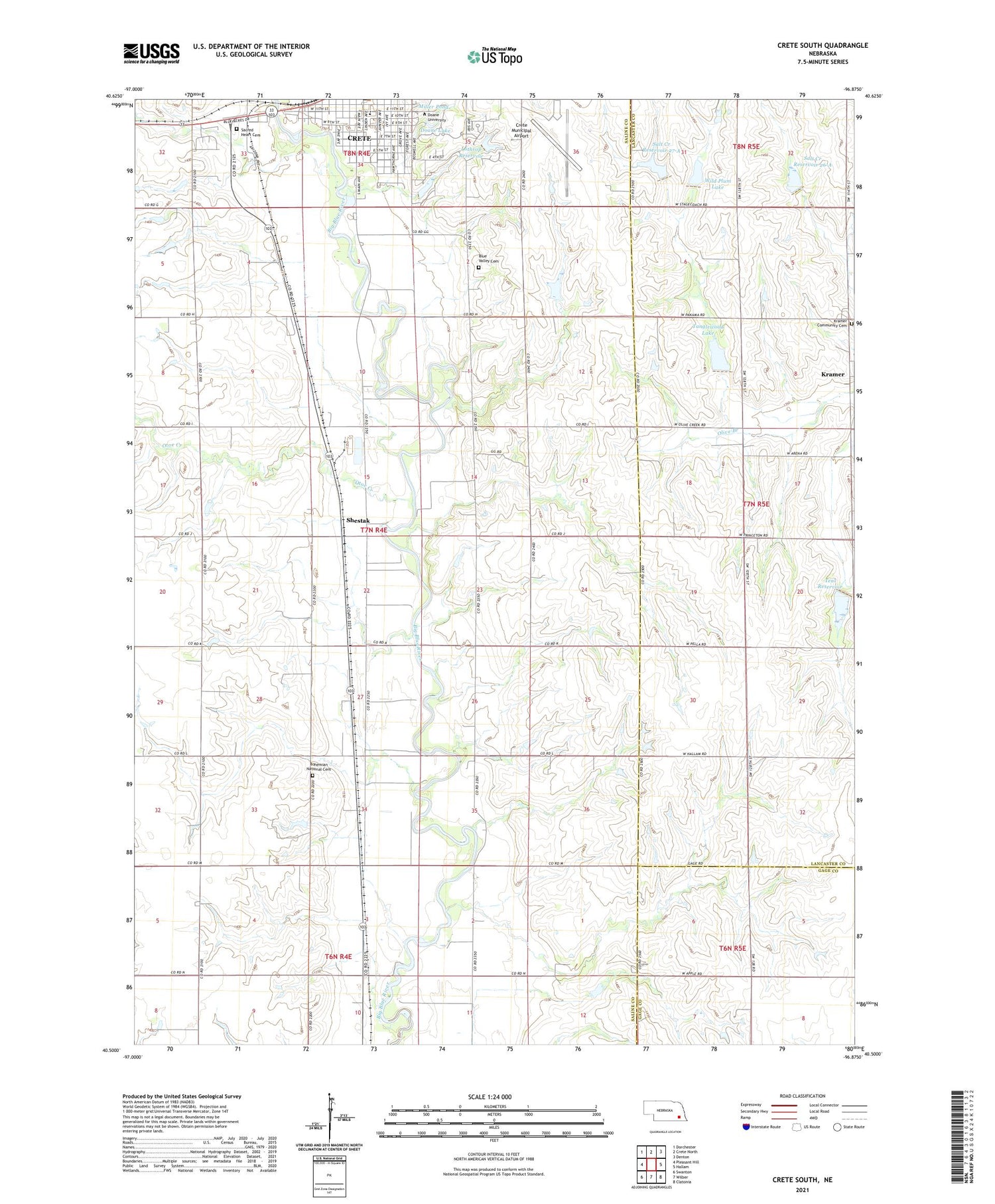 Crete South Nebraska US Topo Map Image