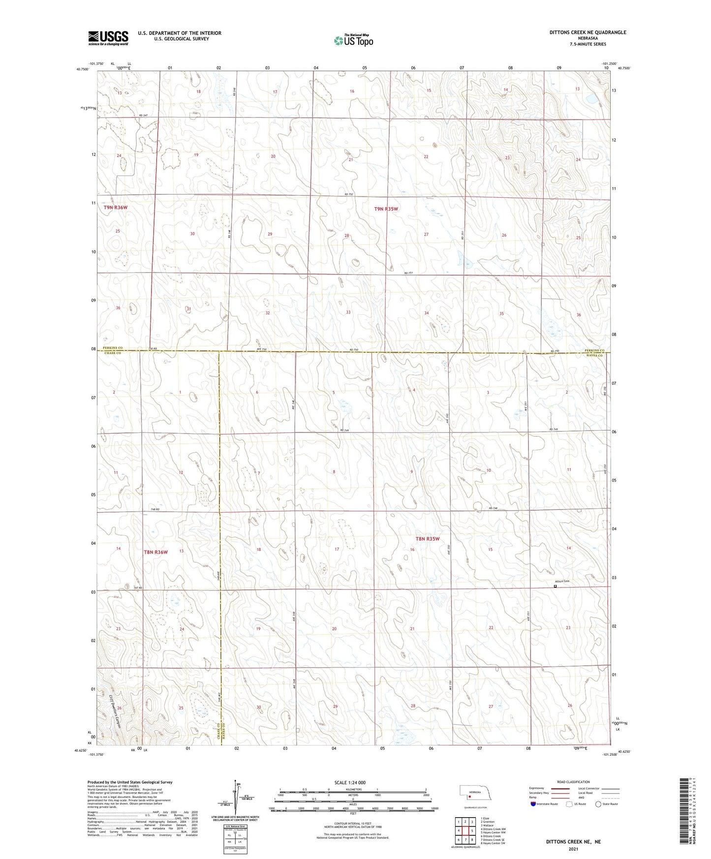 Dittons Creek NE Nebraska US Topo Map Image