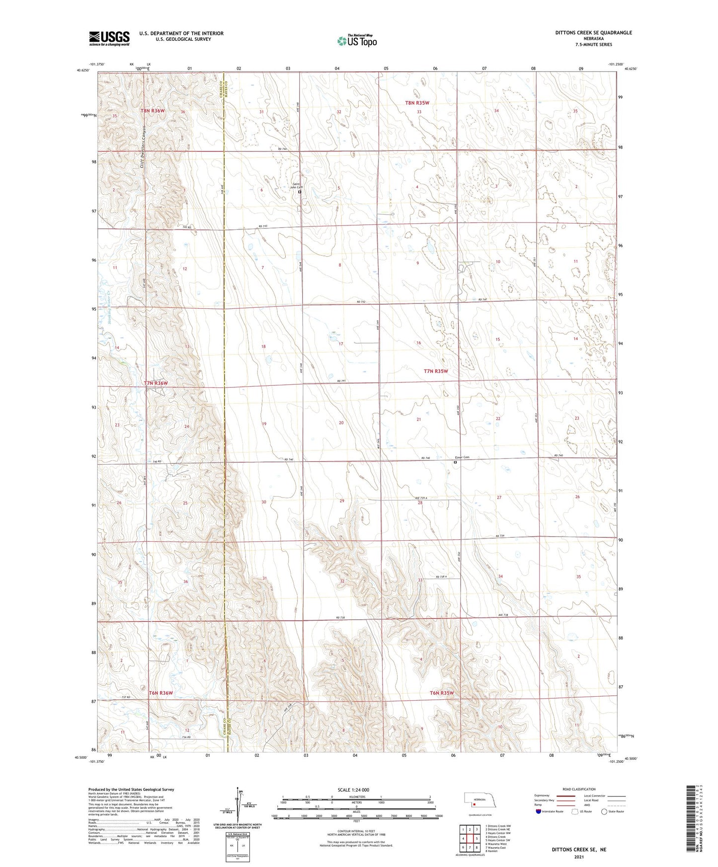 Dittons Creek SE Nebraska US Topo Map Image