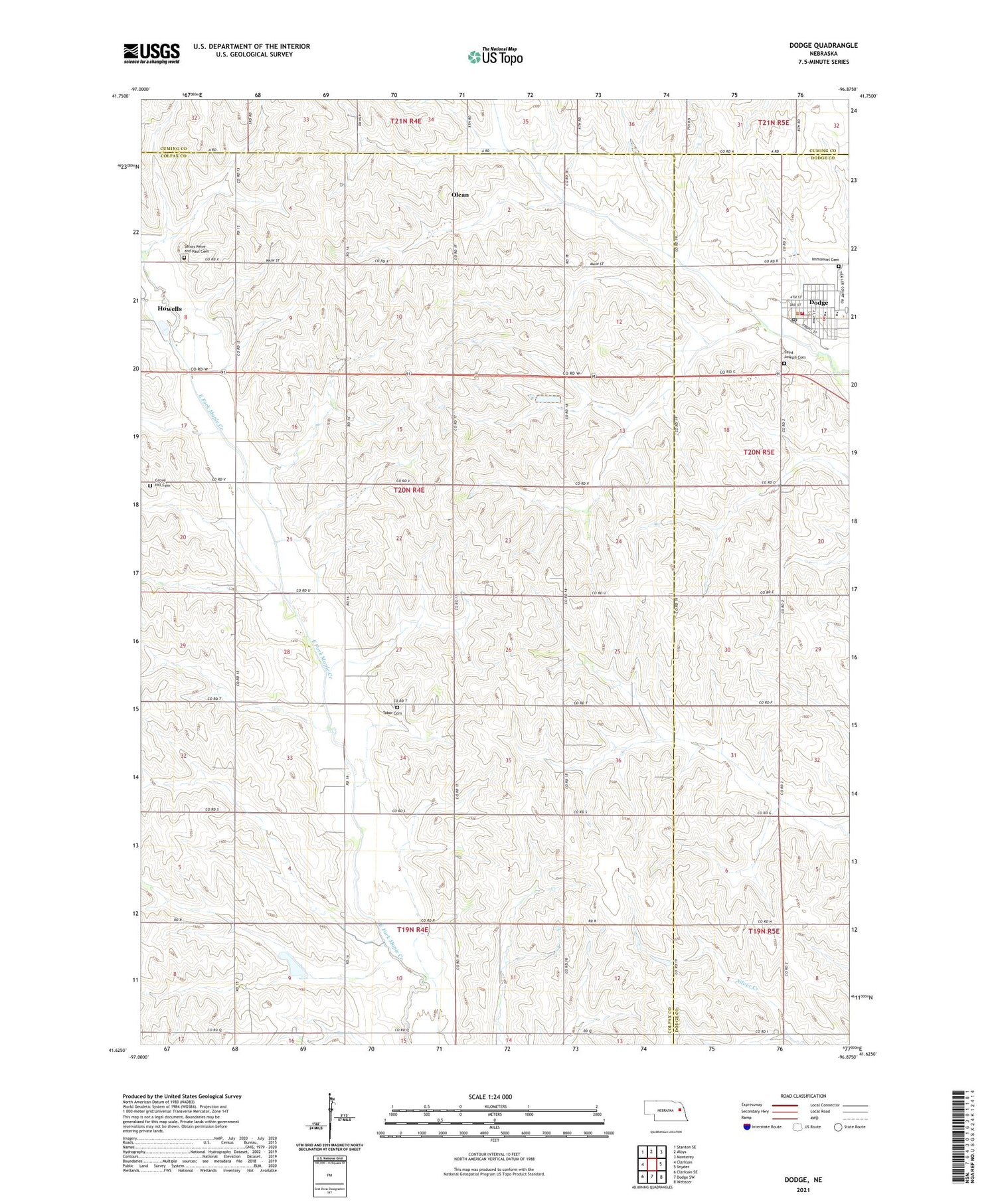 Dodge Nebraska US Topo Map Image