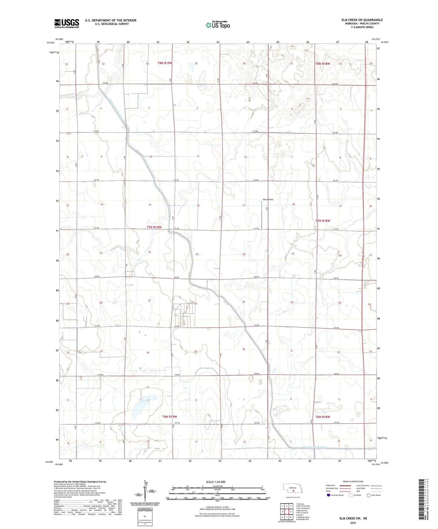 Elm Creek SW Nebraska US Topo Map Image
