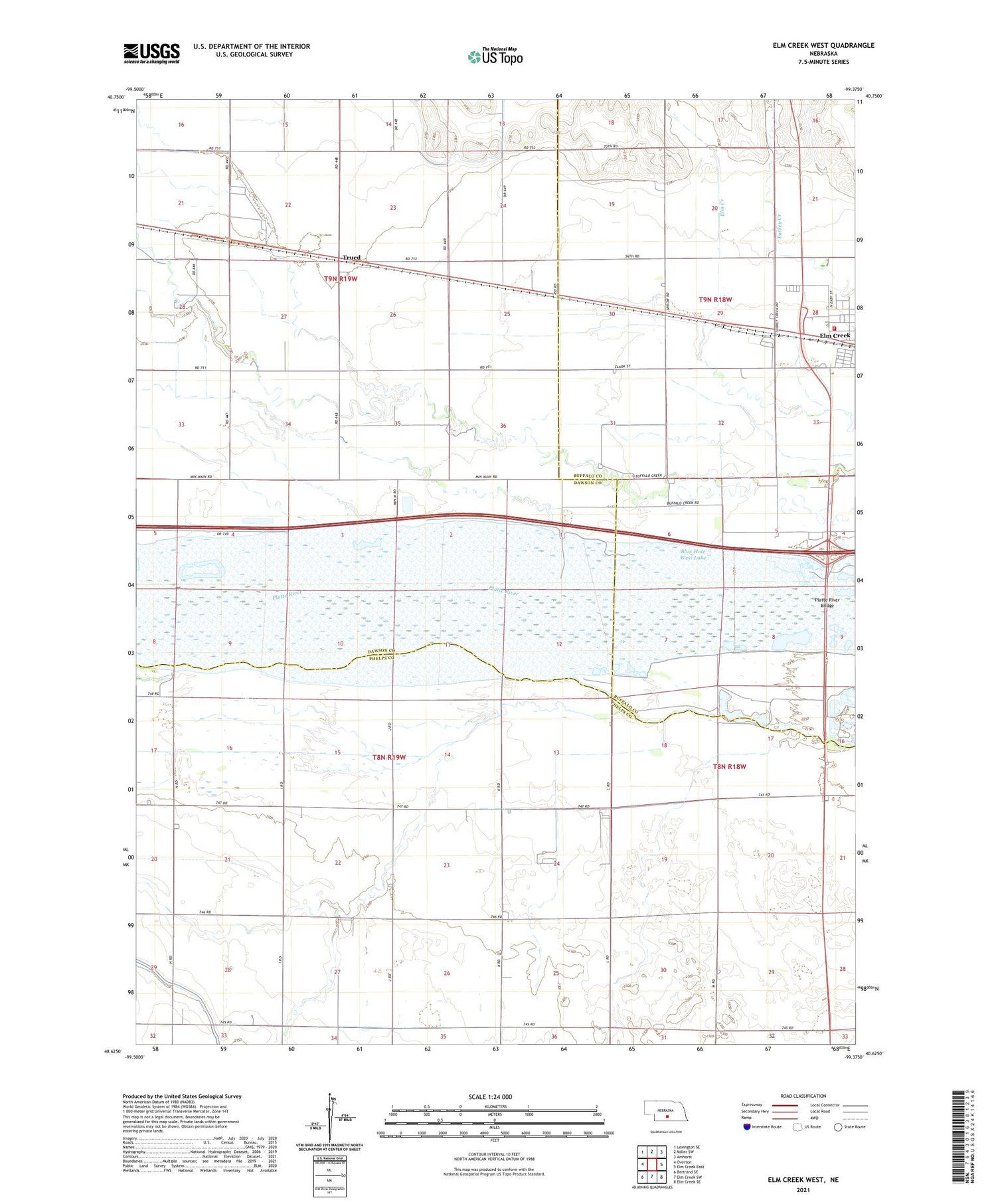 Elm Creek West Nebraska US Topo Map Image