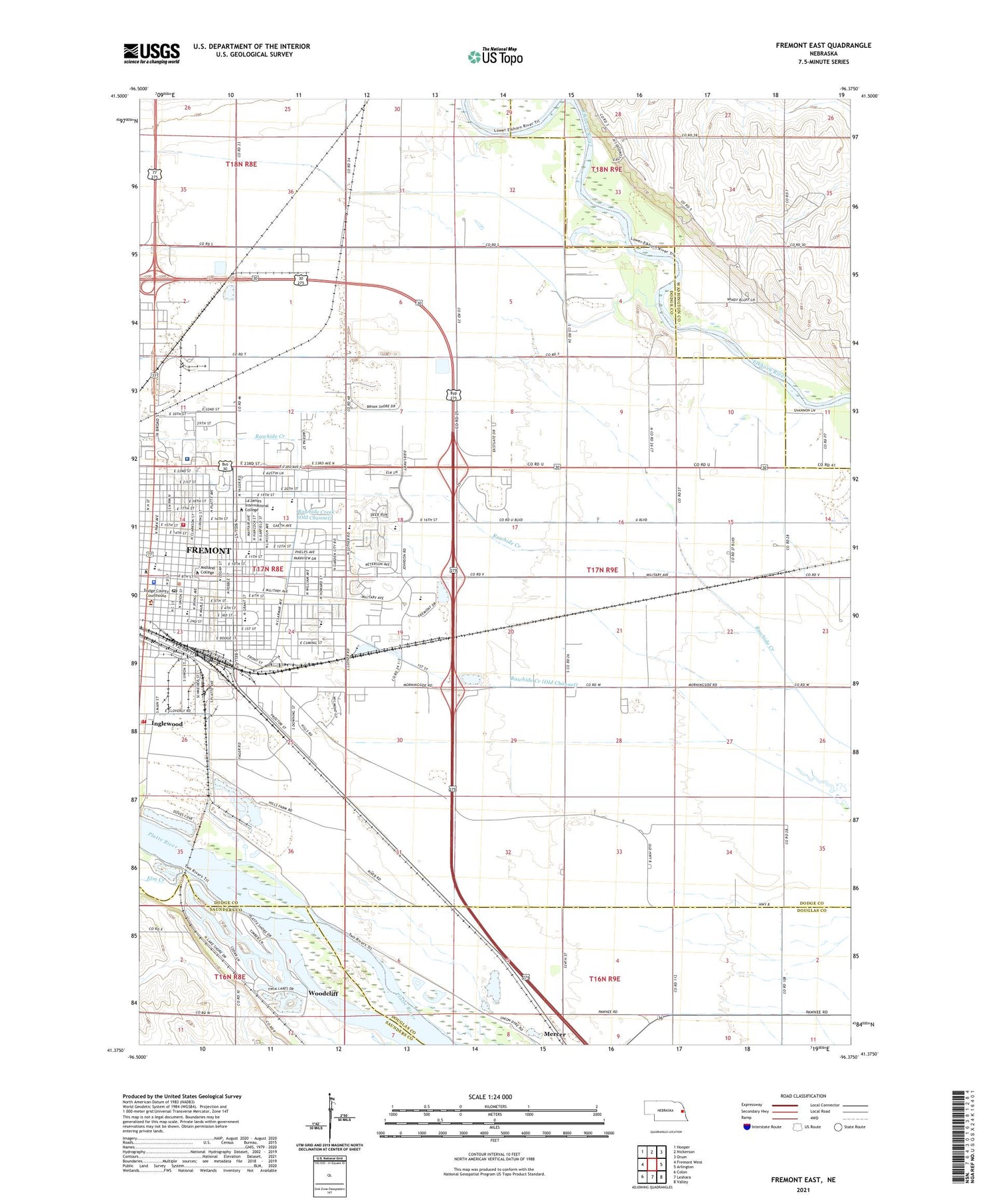 Fremont East Nebraska US Topo Map Image